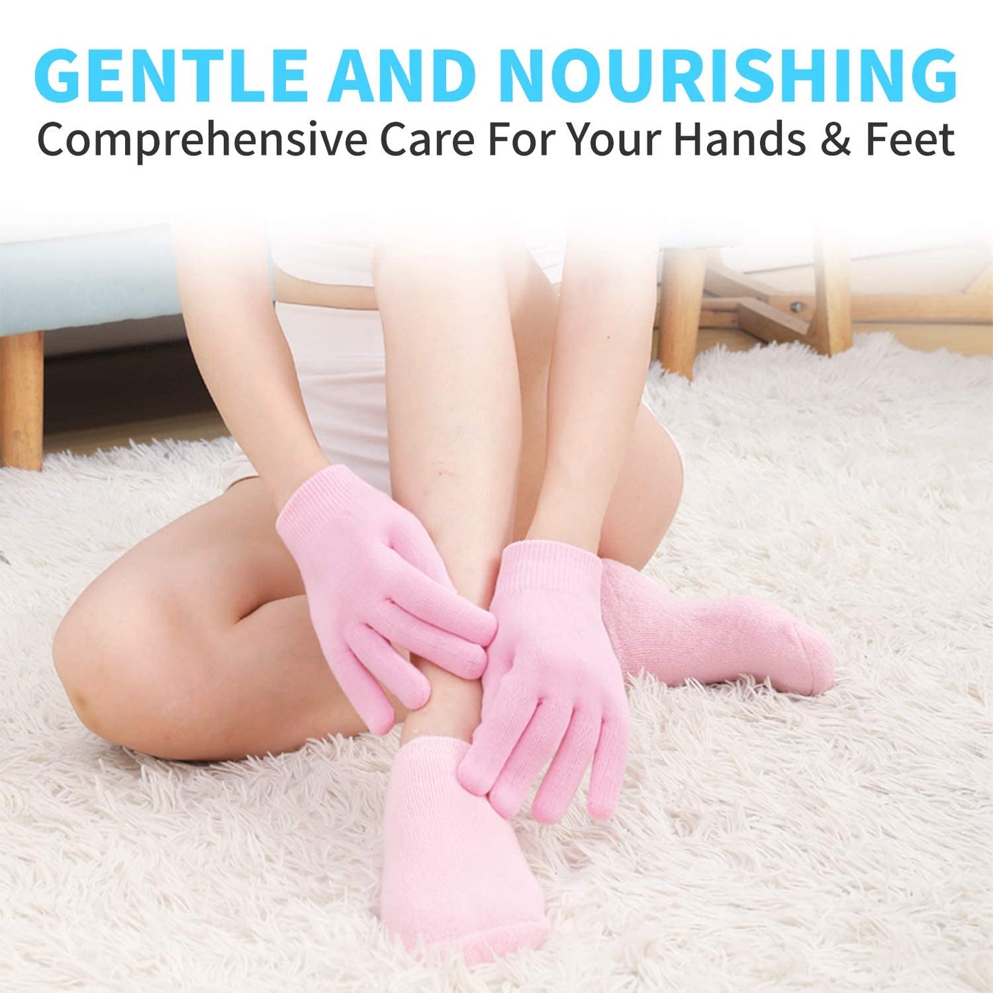 4 PCS Moisturizing Gloves and Socks, Gel Spa Moisturizing Therapy Sock & Glove, Soften Repairing Dry Cracked, Hands Feet Skin Care, Effective in Repair Dry and Chapped Hands and Feet Skin Care(Small)