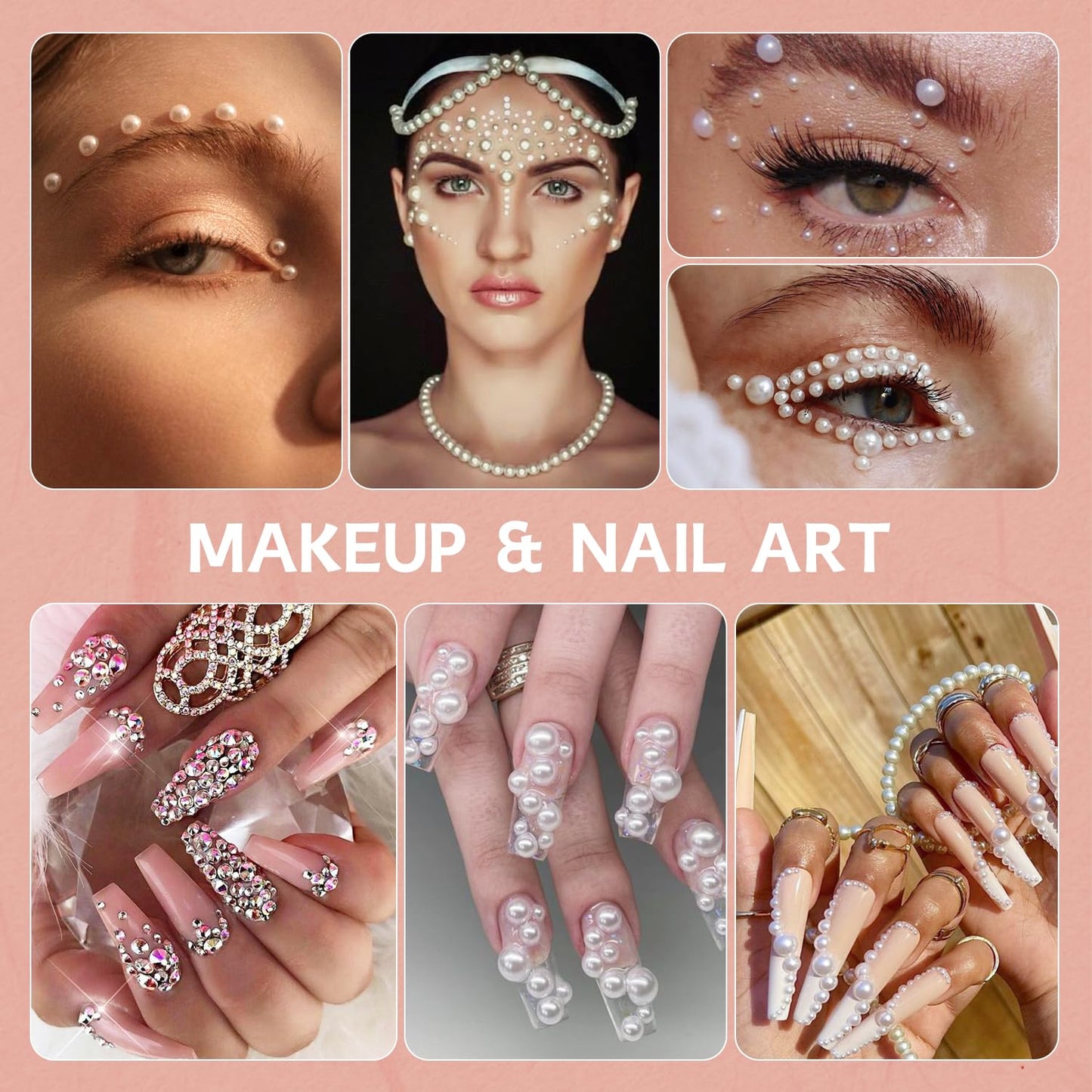 9000PCS Flatback Pearls and Rhinestones for Crafting, Red White Black 3-10mm Resin Rhinestones and Half Pearls for Bedazzling, Nail Art and Dec with 3pcs B7000 Jewelry Glue, Tweezer and Pickup Pencil
