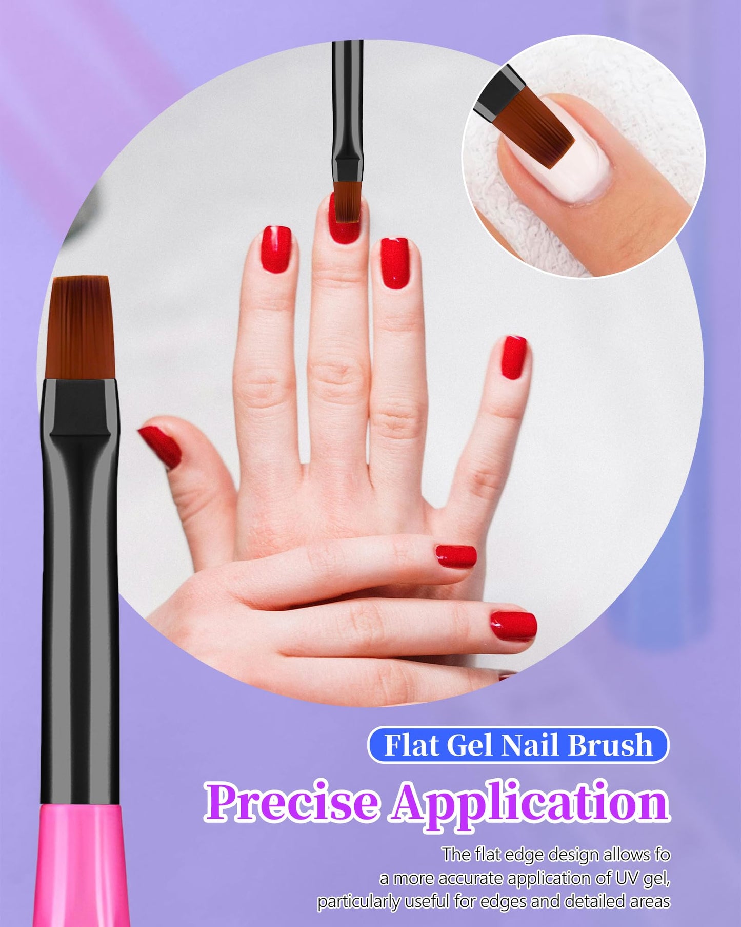 3PCS Nail Polish Clean Up Brush, Round&Falt&Angled Acetone Resistant Nail Brush for OPI Nail Polish Remover, Fingernail Cleaning Brushes at Home Nail Art and Designs(Gilded Pink Blue)