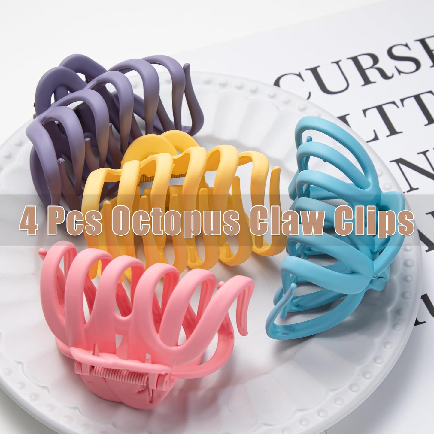 4 Pcs Octopus Claw Clips Matte Hair Clips Octopus Hair Claw Clips for Women 3.8" Large Hair Claw Clip for Women Strong Grip Non-slip Jaw Clip for Thick,Multiple Colors