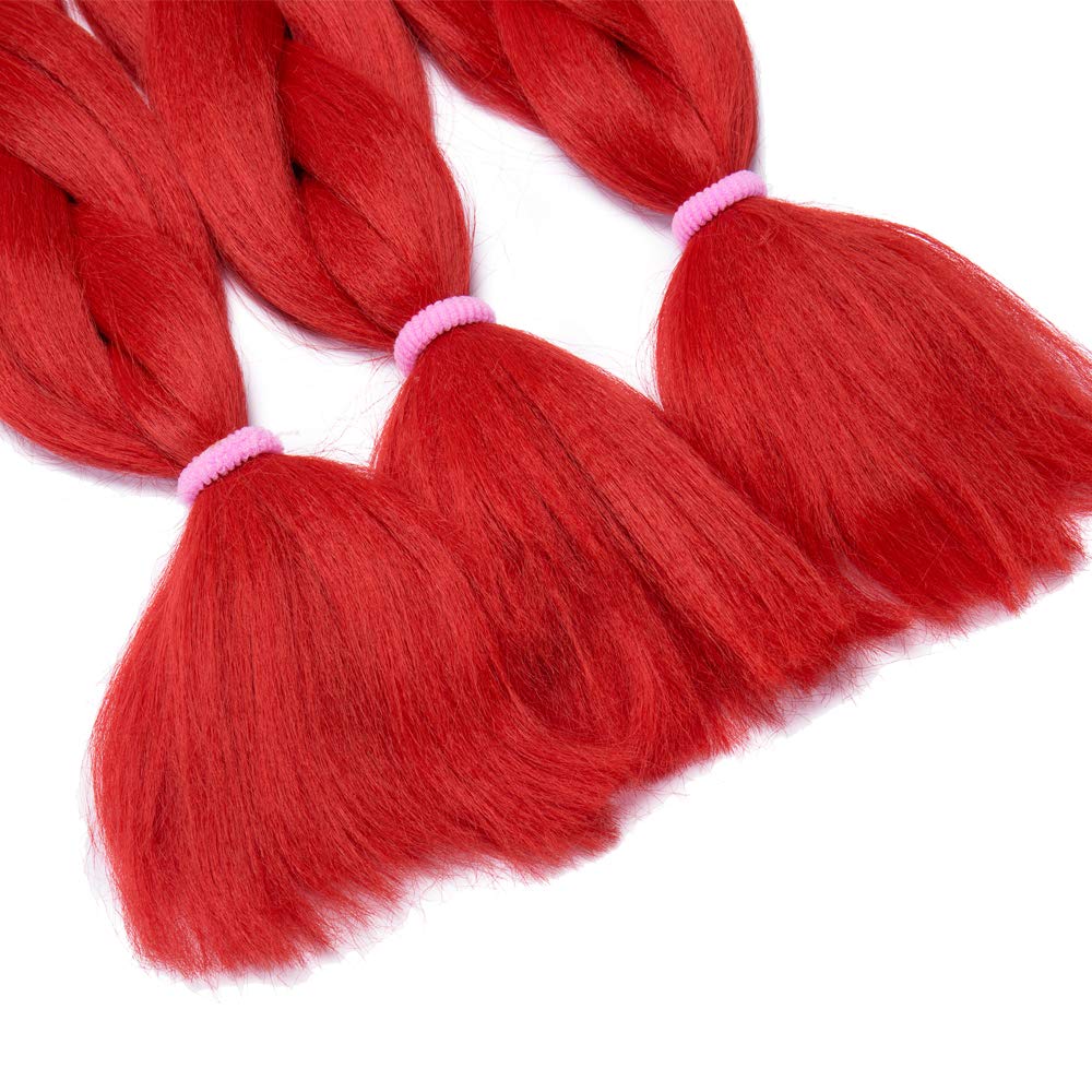 24 Inch Ombre Jumbo Braiding Hair Extensions Jumbo Braid Hair Ombre Long Jumbo Braids For Box Twist Braid Crochet Hair High Temperature Fiber 3 Tone Colored (5 Bundles, Red)