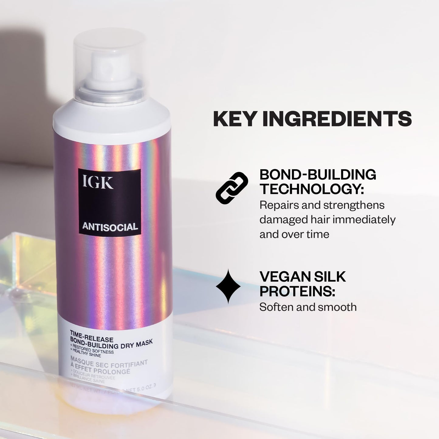 IGK Antisocial Travel Dry Hair Mask – Leave-in Overnight Mask | Hair Bond-Building Treatment for Dry Hair | Overnight Hydration & Shine | Repairs, Softens & Perfect for Extensions (1.7 oz)