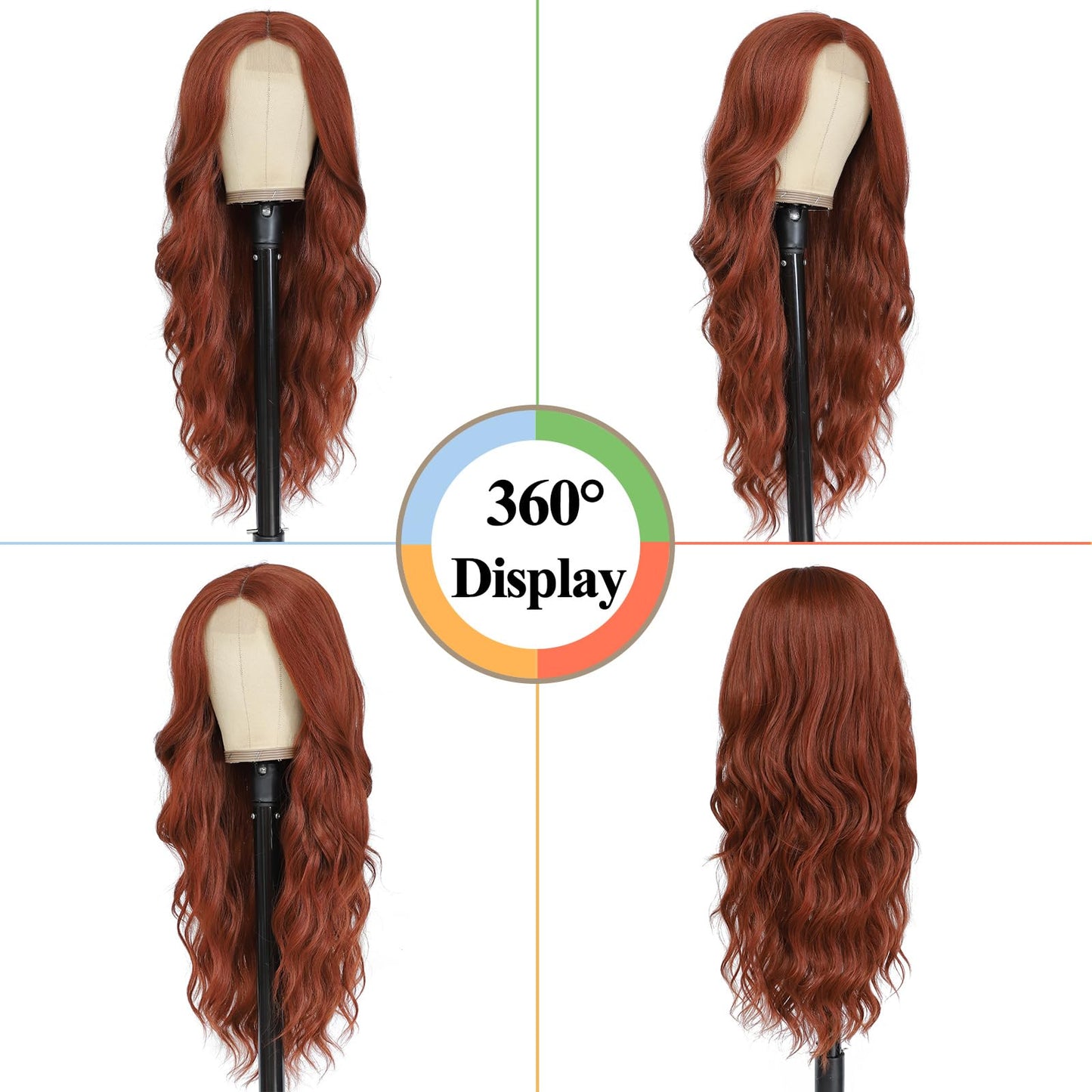 NAYOO Long Wavy Wigs for Women 26 Inch Middle Part Curly Wig Synthetic Heat Resistant Fiber Women Wigs for Daily Party Use (Auburn-2)