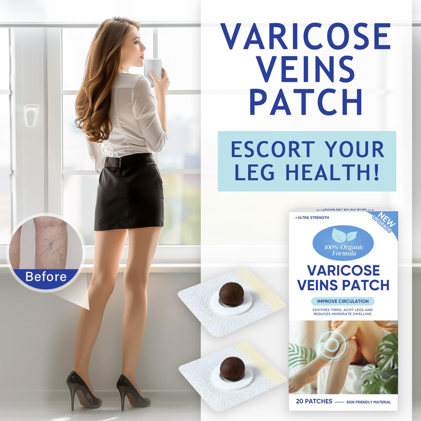 Varicose Veins Treatment for Legs, 20 PCS Effective & Natural Varicose Veins Treatment Patches Soothe Varicose & Spider Veins, Varicose Veins Treatment for Legs Swollen & Restless