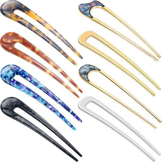 8 Pieces U Shaped Hair Pins French Pins Metal U Vintage Fork Hair Pin for Buns Women Girls Hairstyle Accessories(Classic Patterns)