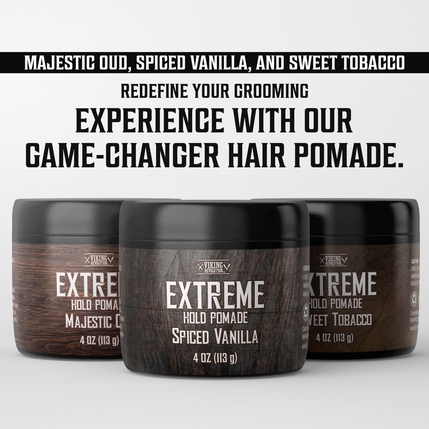 Viking Revolution Sweet Tobacco Hair Pomade for Men - Extreme Hold Hair Gel for Men Water Based - Mens Pomade Extra Firm Mens Hair Pomade Strong Hold - High Shine Mens Hair Cream (4oz)