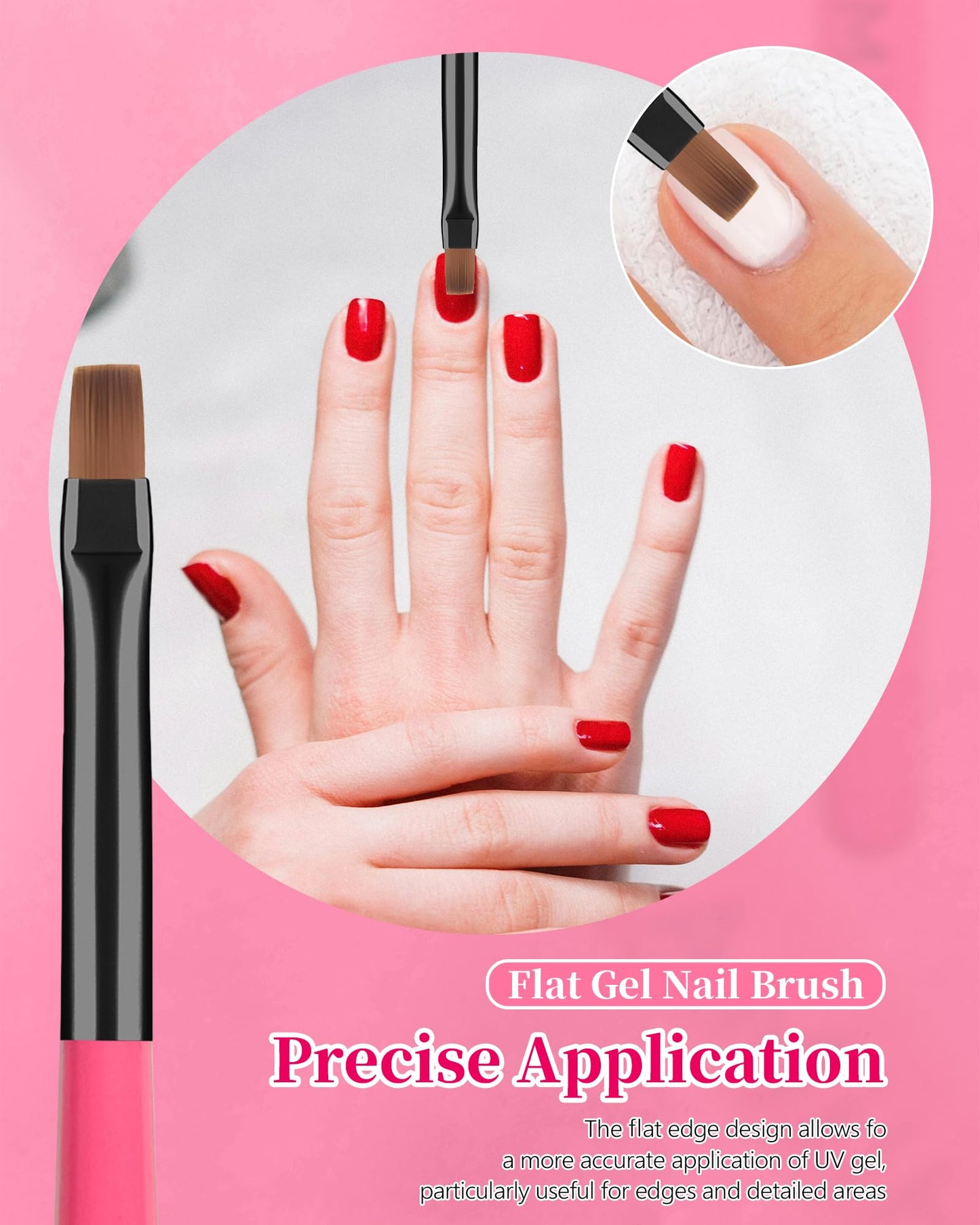 3PCS for OPI Nail Polish Remover Brush, AMilHiTon Nails Clean Up Brushes, Round/Angled/flat Acetone Resistant Nail Art Designs, and Tidying Up Polish Mishaps on Cuticles(Rose Red)