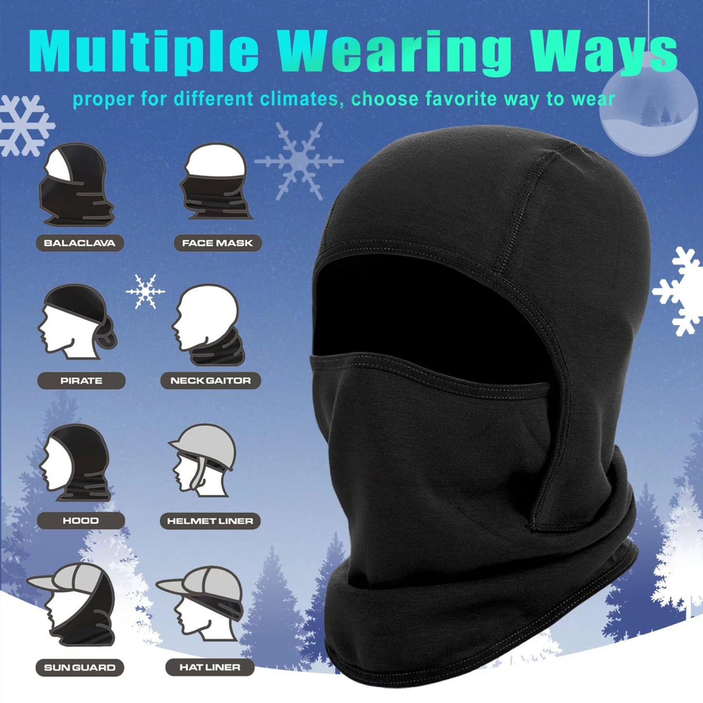 2 Pack Kids Balaclava Face Mask for Boys Girls, Windproof Winter Hat Ski Mask for Cold Weather, Breathable Face Warmer for Sports Skiing Cycling-3 Black Blue