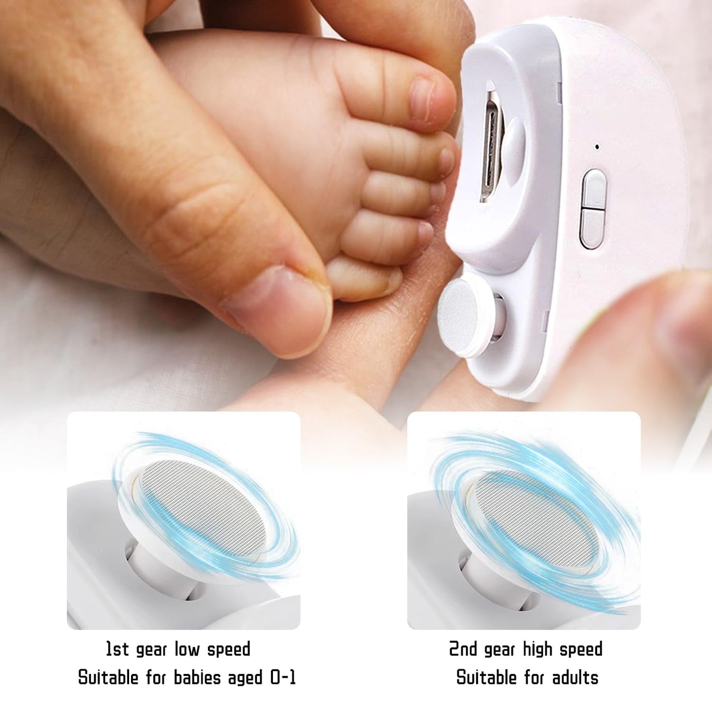 3 in 1 Electric Nail Clipper, Automatic Nail Clippers 2 Speeds with Led Light & USB Rechargeable Safety Fingernail Trimmer for Baby Kids Adults Seniors (White)