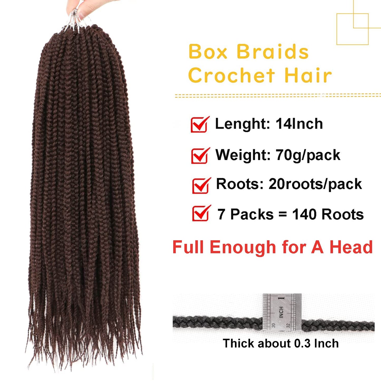 7 Packs Goddess Box Braids Crochet Hair 14 Inch Prelooped Crochet Box Braids Crochet Hair for Black Women Braiding Hair (14 Inch (Pack of 7), #4)