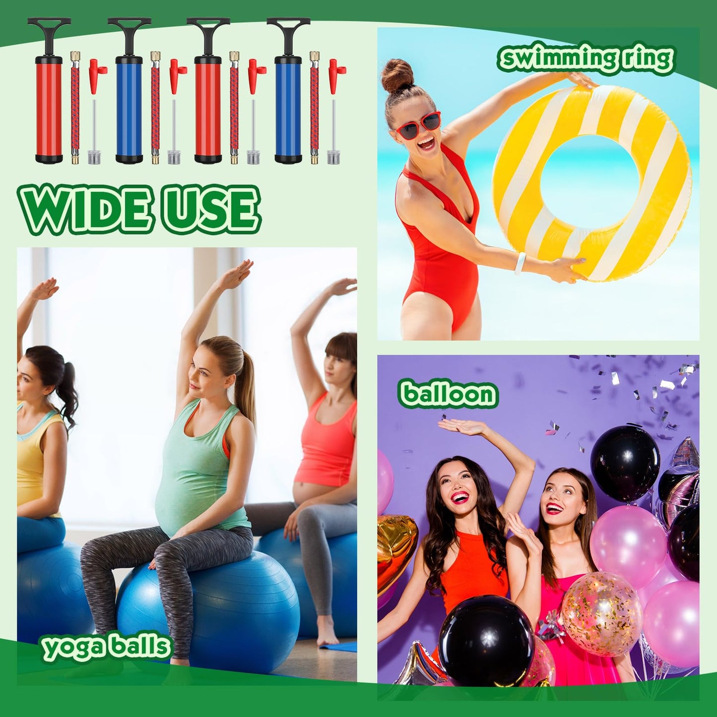 60 Sets 8'' Ball Pump Kit Portable Air Pump with Needles Nozzles Flexible Extension Hose Soccer Volleyball Basketball Pump for Exercise Sports Water Ball Football Rugby, Blue and Red