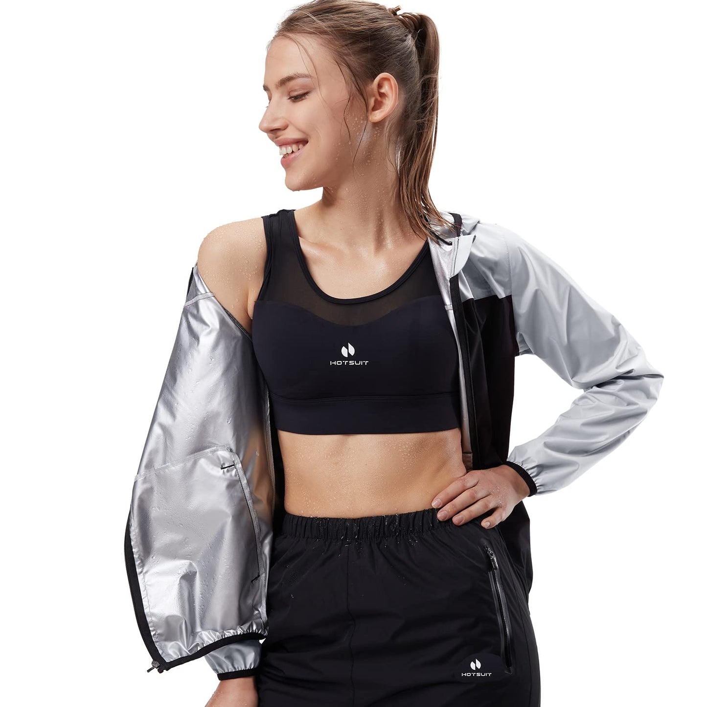 HOTSUIT Sauna Suit for Women Sweat Suits Gym Workout Exercise Sauna Jacket Zip, M