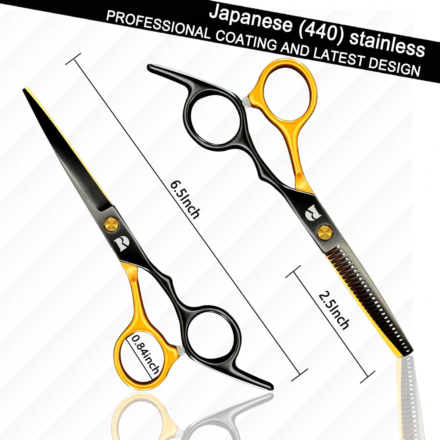 Professional Hair Cutting Shears Set,6 Inch Barber hair Cutting Scissors Thinning Shears Sharp Blades Hairdresser Haircut For Women/Men/kids 440c Stainless Steel (gold)