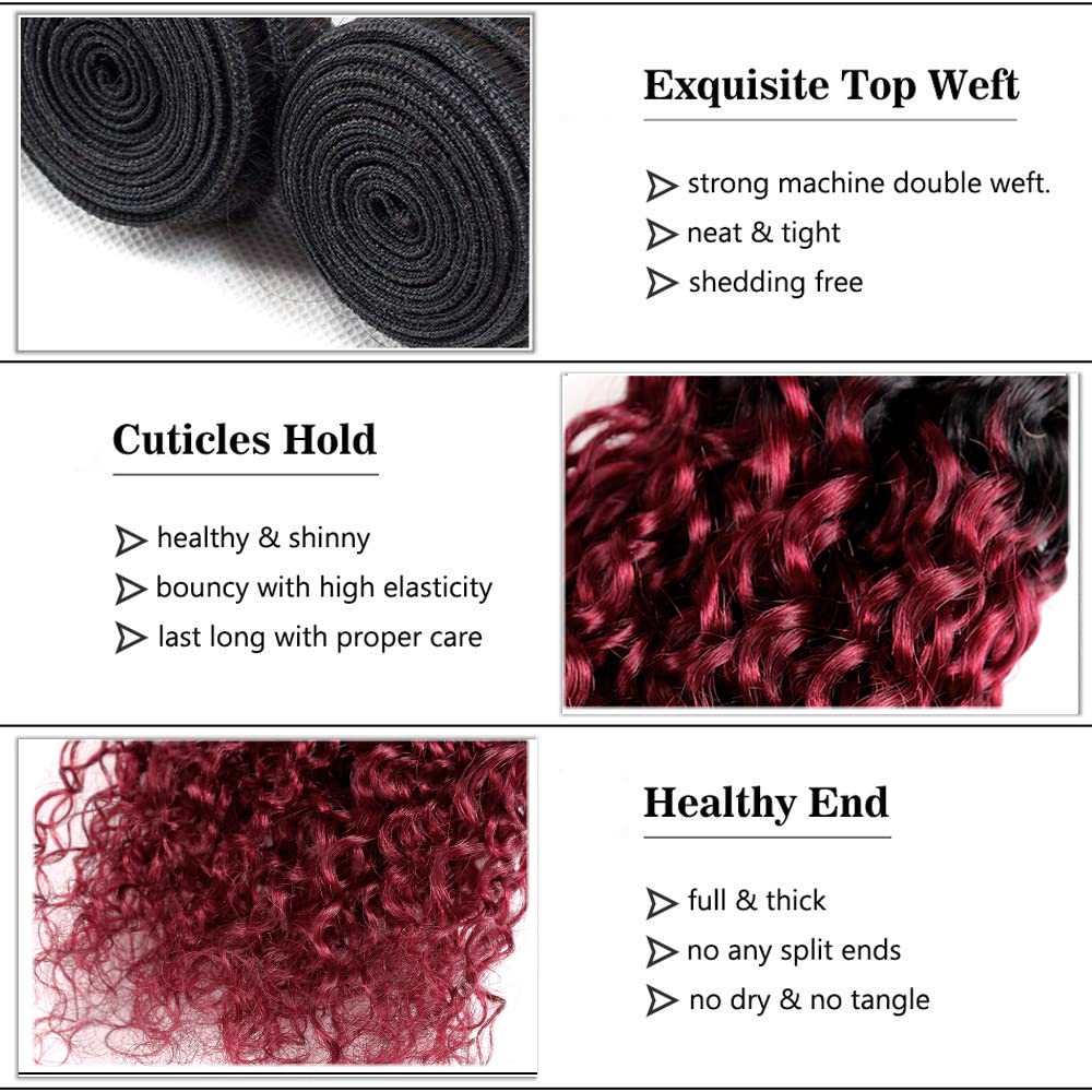 1b99j Bundles Human Hair Burgundy Kinky Curly Bundles Brazilian Two Tone Ombre Burgundy 12 Inch Black and Wine Red Hair Weave for Black Women 1b99j Kinky Curly Bundles Soft Real Hair