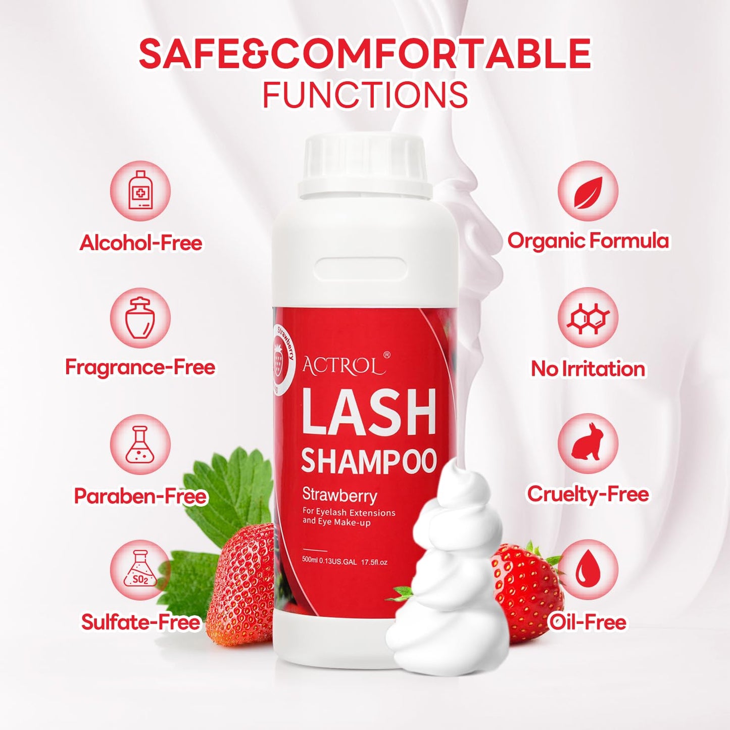 ACTROL Lash Shampoo Strawberry 500ml Eyelash Shampoo Lash Wash Shampoo Lash Cleanser Foam
