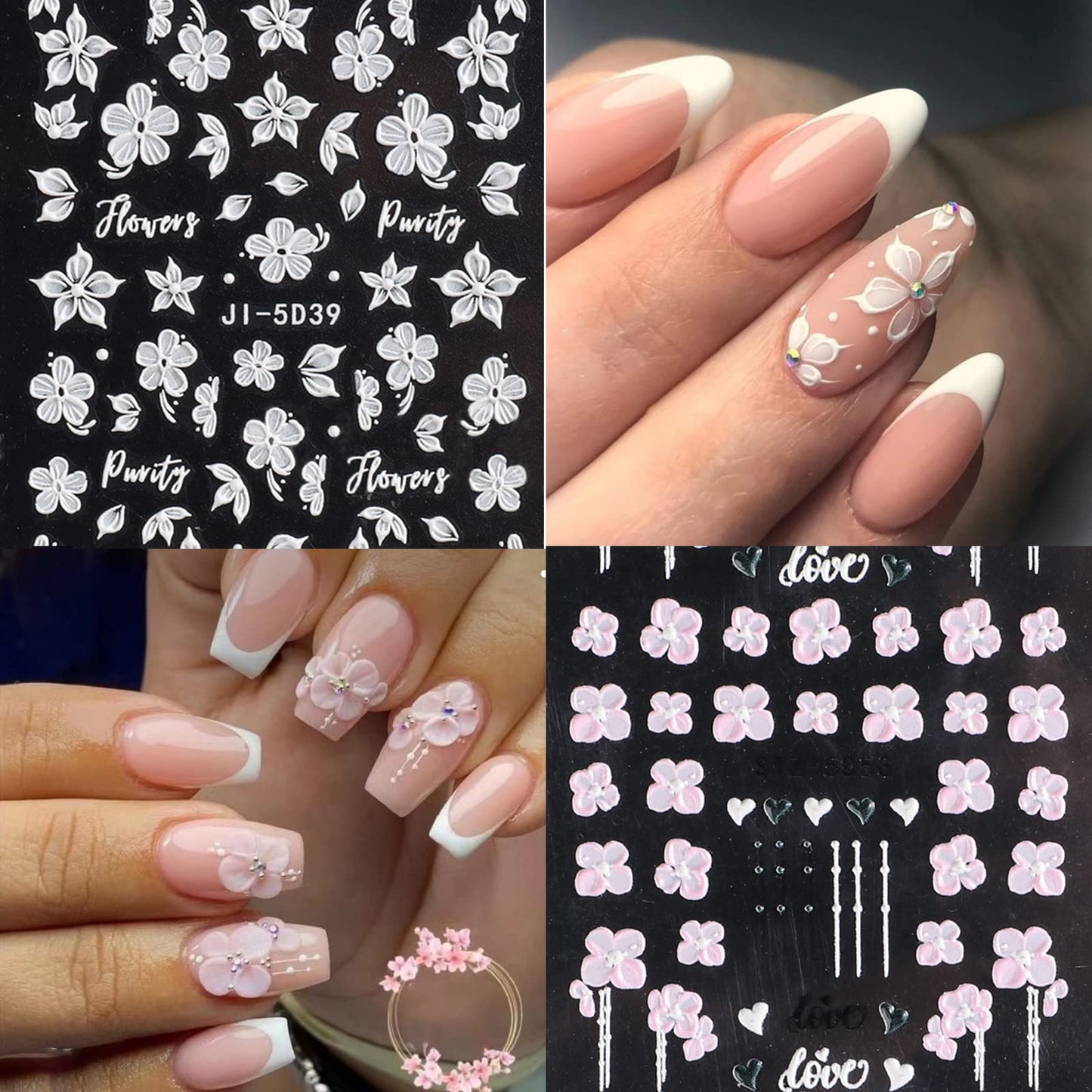 VOTACOS 6 Sheets Flower Nail Stickers for Nail Art 5D Embossed Engraved Nail Decals 3D Spring Summer Nail Supplies Accessories Self-Adhesive Nail DIY Design Decoration for Women and Girls
