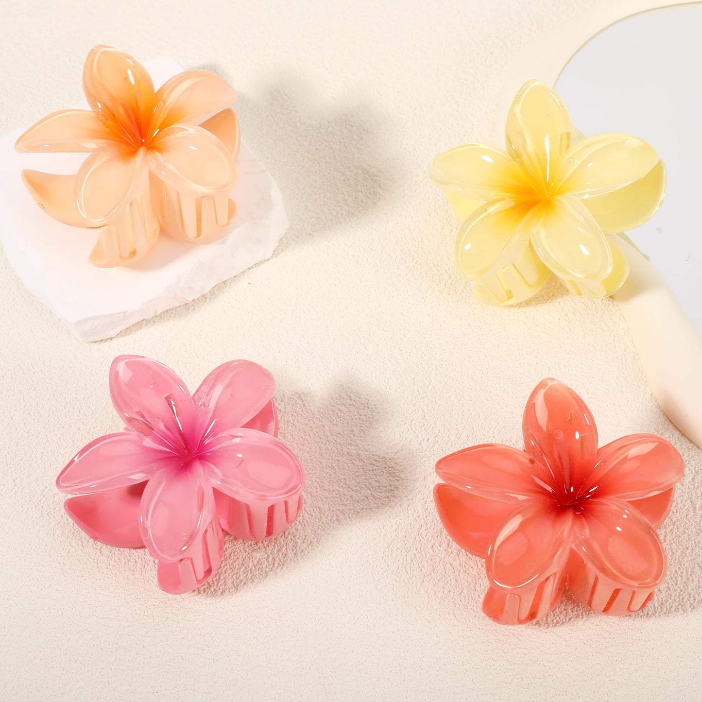4PCS 3D Effect Flower Hair Clips Set【NO Damage】【Strong Grip】【Non-Slip】Hair Clips For Thin Hair/Thick Hair,Flower Claw Clips For Women,Multicolor B