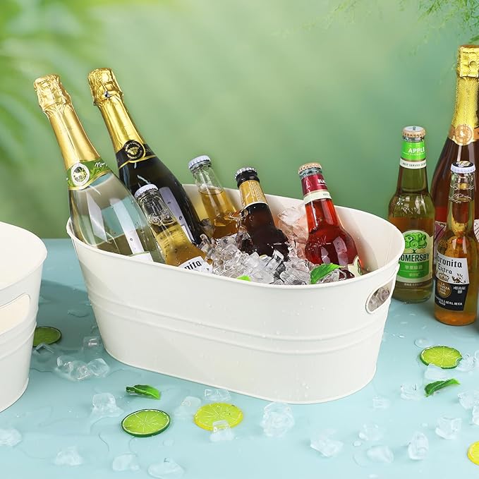 4Pcs Galvanized Bucket Galvanized Tub Ice Bucket 3 Gallon Beverage Tub Metal Beverage Buckets Ice Buckets for Parties Mimosa Bar Supplies for Beer Champagne Cocktails(White)