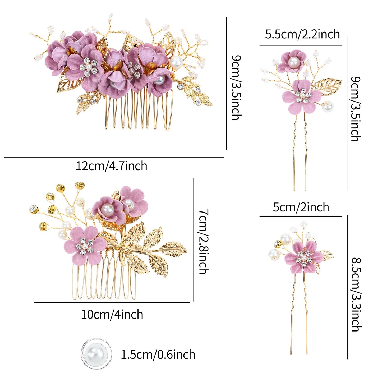 inSowni 20 Pack Classic White Dusty Pink Blue Flower Bridal Wedding Hair Side Combs+U-shaped Flower Hair Pins+Twist Spiral Pearl Hair Pins Pieces Headpieces Accessories for Brides Bridesmaids Women Girls (Purple)