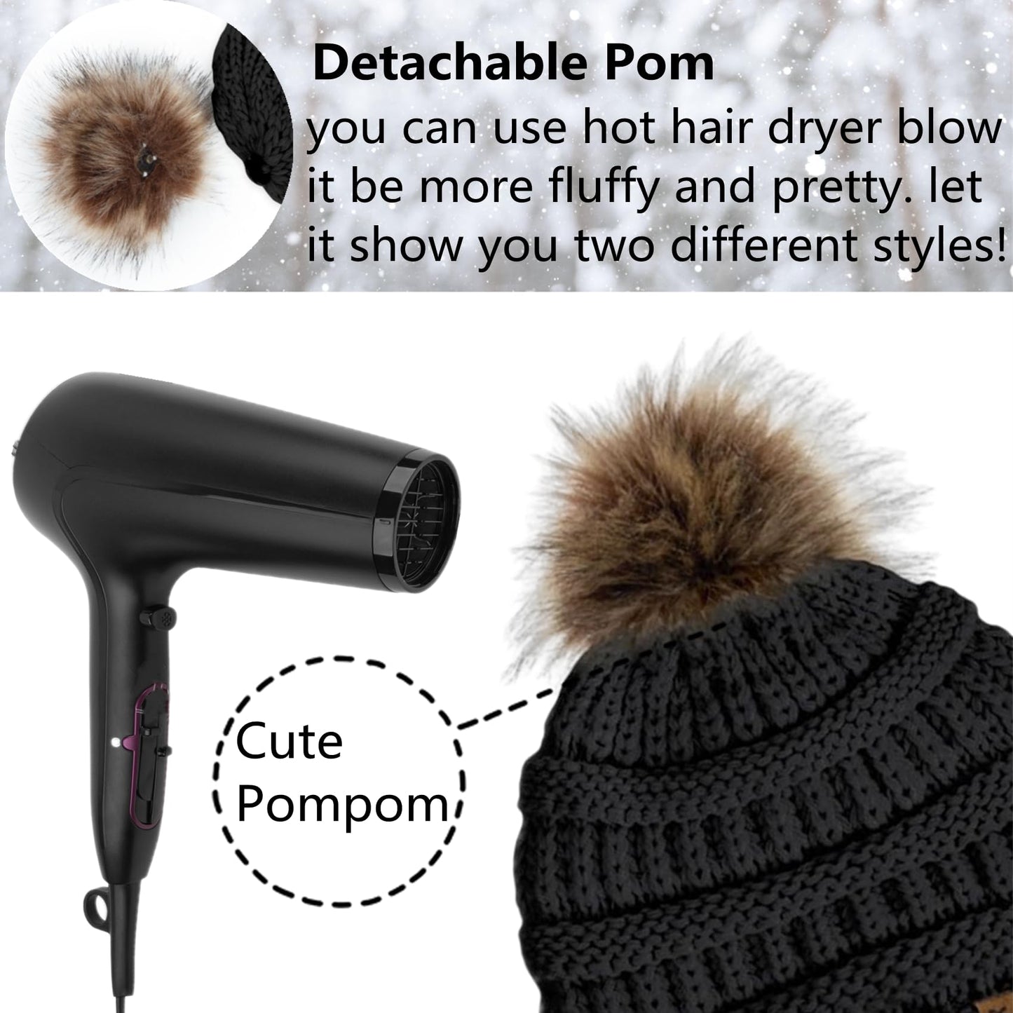 3PCS Kids Winter Hat Scarf Gloves Set Knit Thick Warm Toddler Pompom Beanie Neck Warmer for Girls Boys