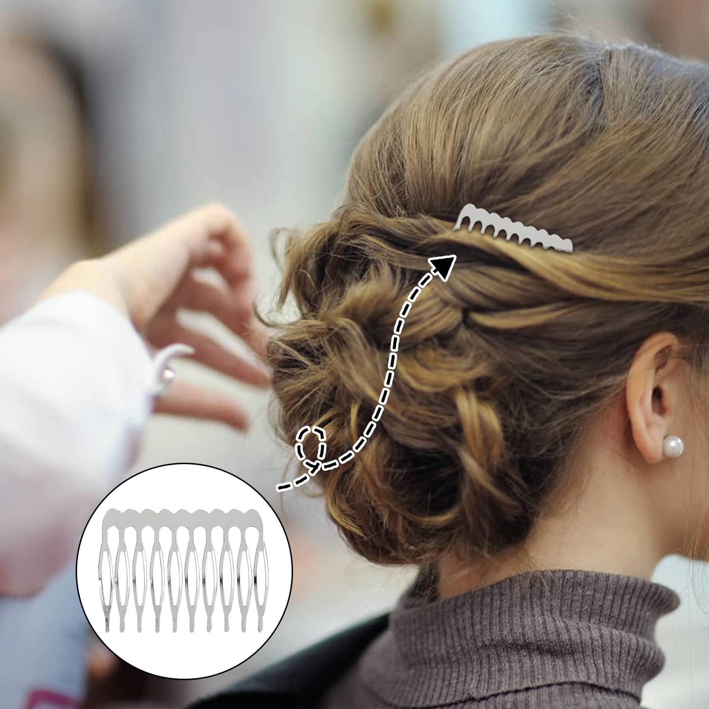 Lawie 20 Pack Bulk 10 Teeth Silver Metal Side Hair Combs Plain Blank Crafting DIY Wire Slide Combs Wedding Bridal Veil Combs Decorative Crowns Headpiece French Twist Clip Hair Accessories for Women