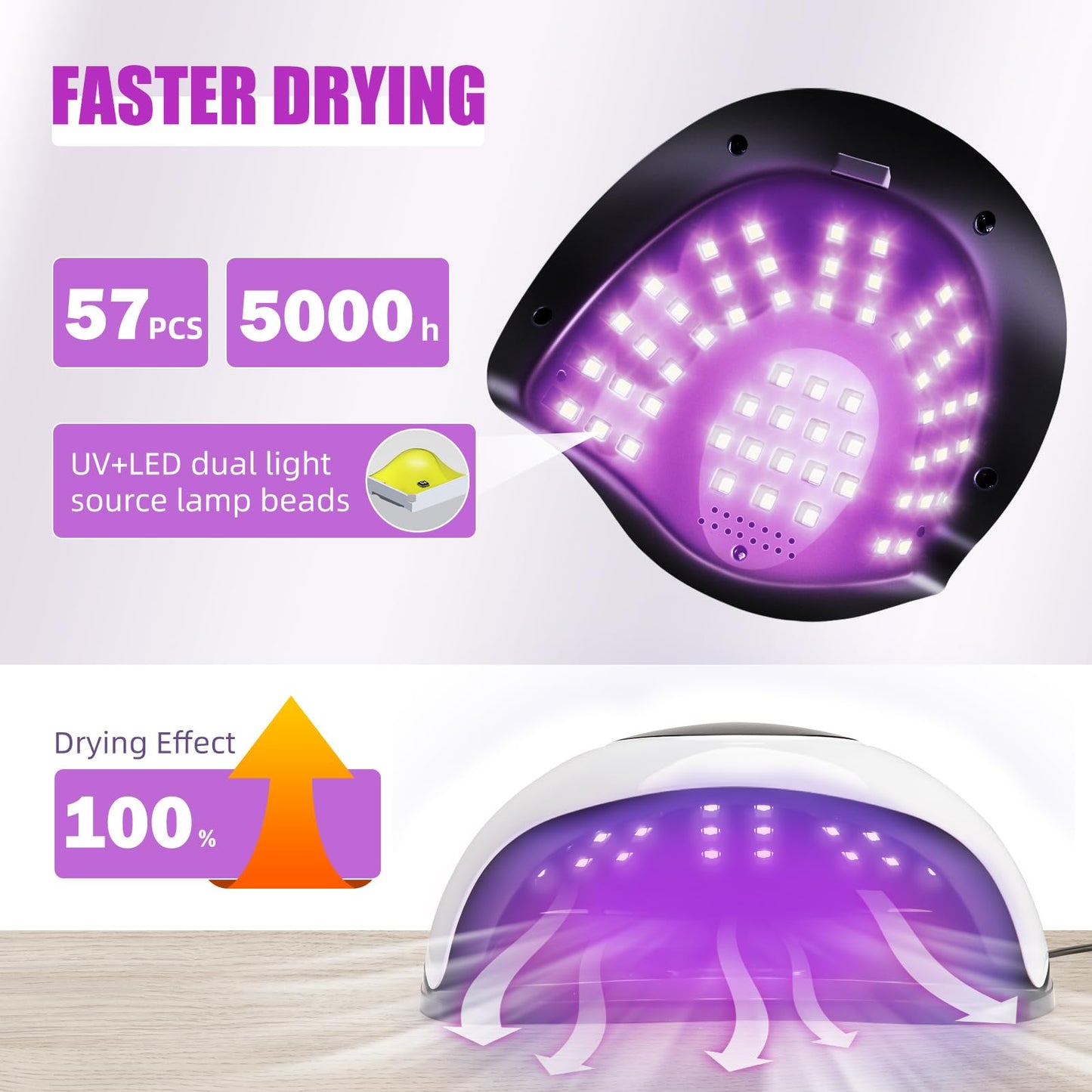 220W UV LED Nail Lamp, UV Light for Nails Gel Polish with 57 Lamp Beads 4 Timer Setting & LCD Touch Display Screen, Auto Sensor, Professional Nail Light UV Nail Lamp for Gel Nails