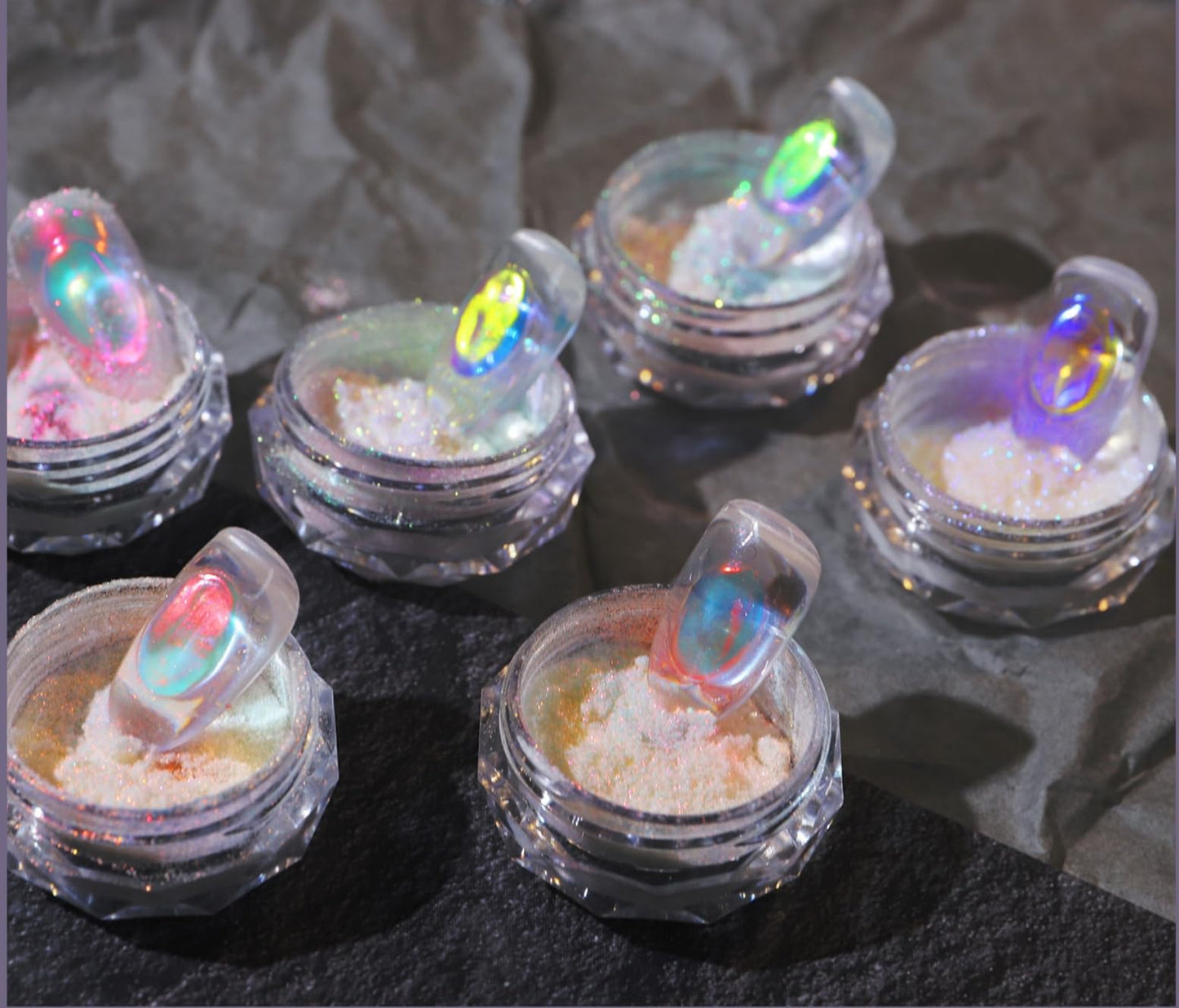 3 Boxes Ice Transparent Aurora Nail Powder Neon Rainbow Holographic Chameleon Powder Multi Chrome Iridescent Pigment Pearlescent Nail Art Glitters (Transparent #1#2#3)