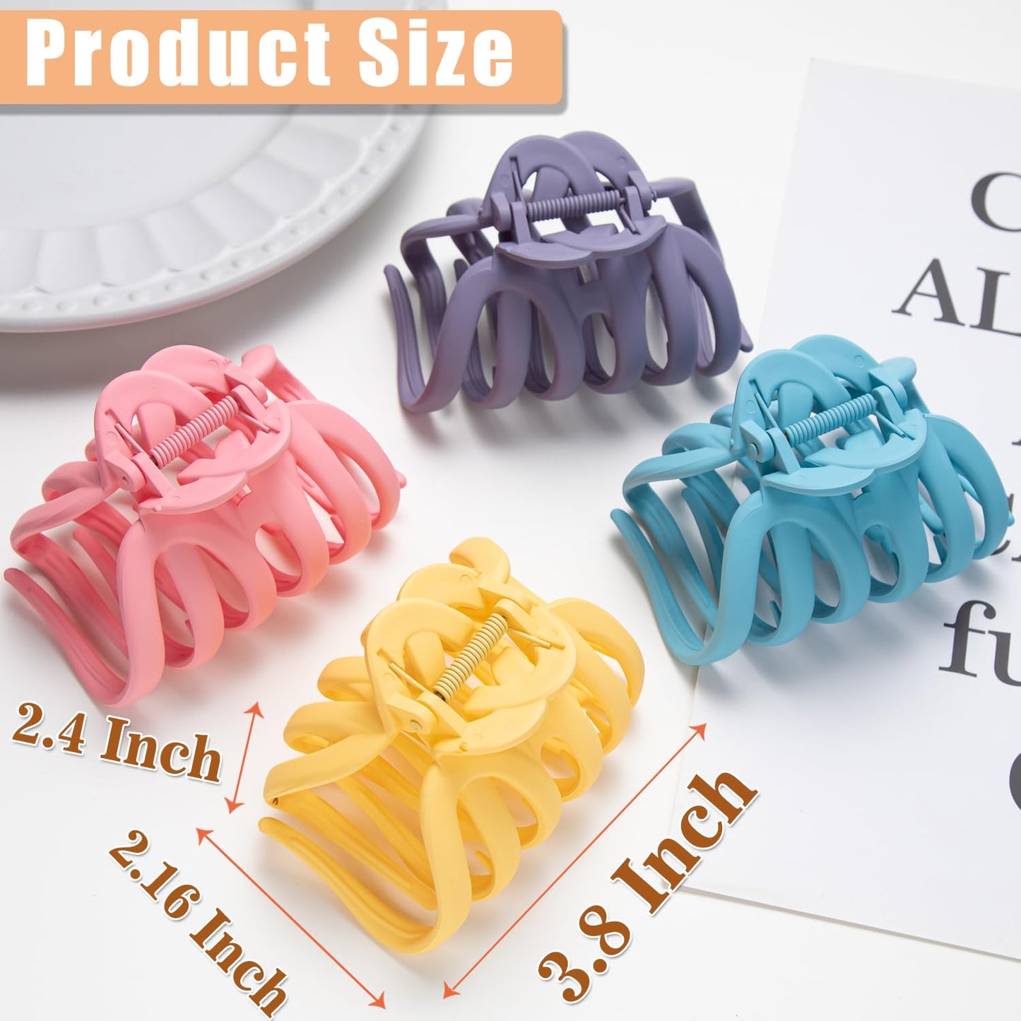 4 Pcs Octopus Claw Clips Matte Hair Clips Octopus Hair Claw Clips for Women 3.8" Large Hair Claw Clip for Women Strong Grip Non-slip Jaw Clip for Thick,Multiple Colors