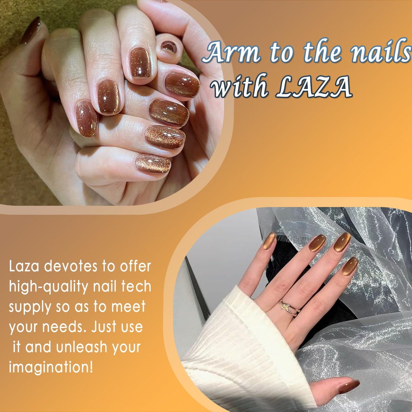 Laza Cat Eye Chrome Nail Powder Magnetic Powder 3D Cat Eye Effect Mirror Effect Pigment Dust Magic Galaxy Holographic Effect Glitter with Magnetic Stick for Velvet Nail Art - Copper