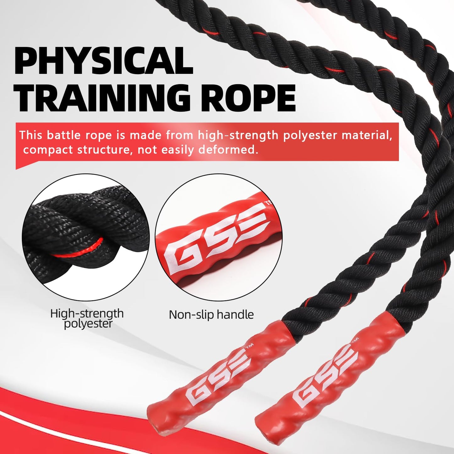 GSE Games & Sports Expert Gym Battle Rope, Heavy-Duty Workout Ropes for Indoor & Outdoor Workout. Exercise Rope for Strength Training - 30, 40, 50 Feet Lengths Available