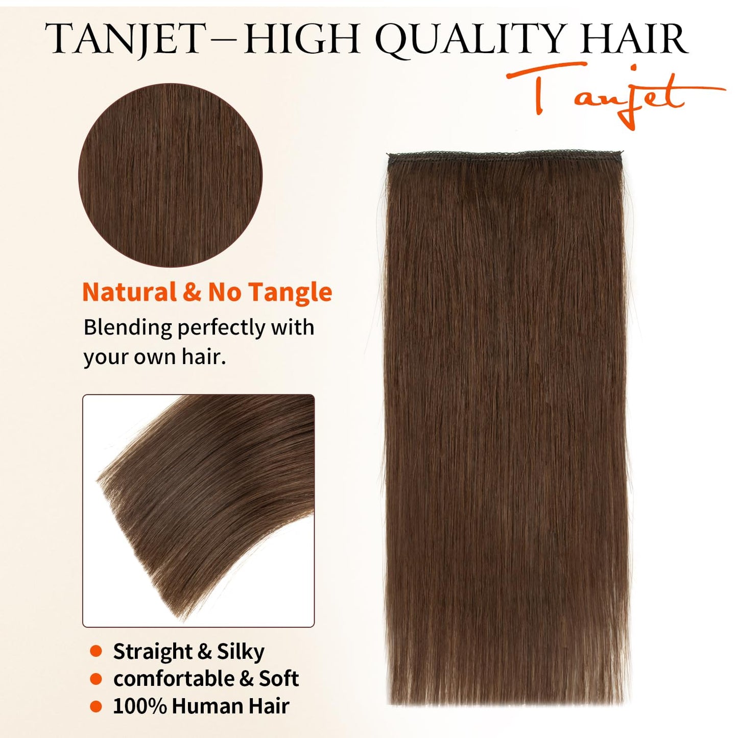 TANJET Hair Toppers for Women Human Hair Natural Invisible Hairpin Silky Straight Adding Hair Volume Hair Pieces for Thinning Hair Hair Clip in Extensions (#4 Medium Brown 12 Inch 17g/Pack/1pcs)