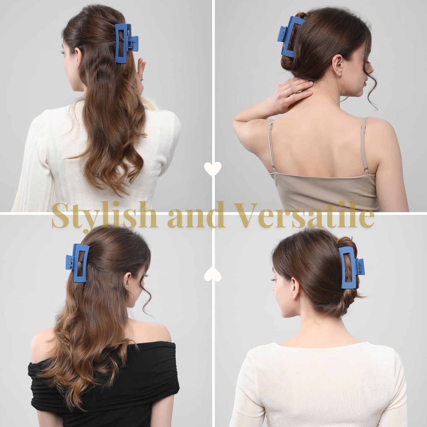 12 Pcs Blue Large Square Hair Claw Clips for Women, 4.3-Inch Matte Rectangle Claw, Strong Hold Non-slip Hair Clips for Thick & Thin Hair