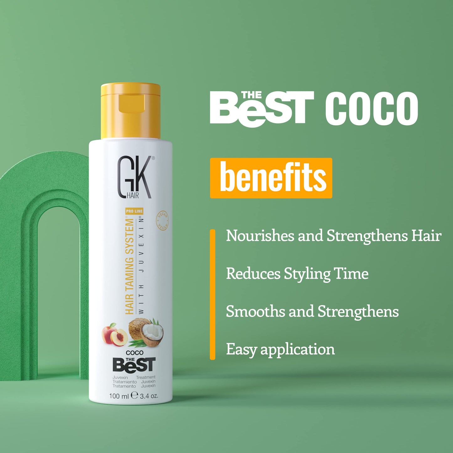 GK HAIR Global Keratin The Best COCO (3.4 Fl Oz/100ml) Smoothing Keratin Hair Treatment - Professional Brazilian Complex Blowout Straightening For Silky Smooth & Frizz Free Hair