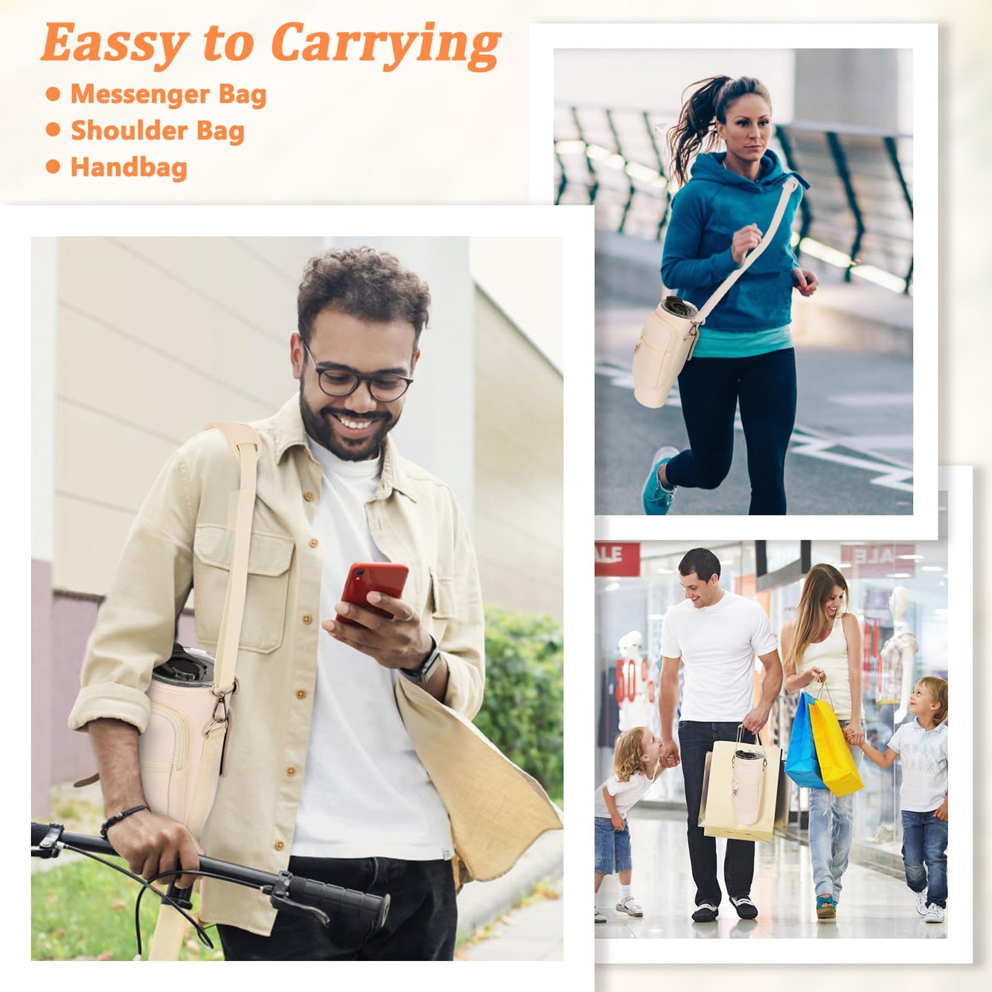 Water Bottle Carrier Bag with Phone Pocket and 2 Straw Covers Compatible with Stanley/Meoky/BrüMate 40 oz Tumbler with Handle,Water Bottle Holder with Adjustable Strap Fits for Stanley Cup Accessories