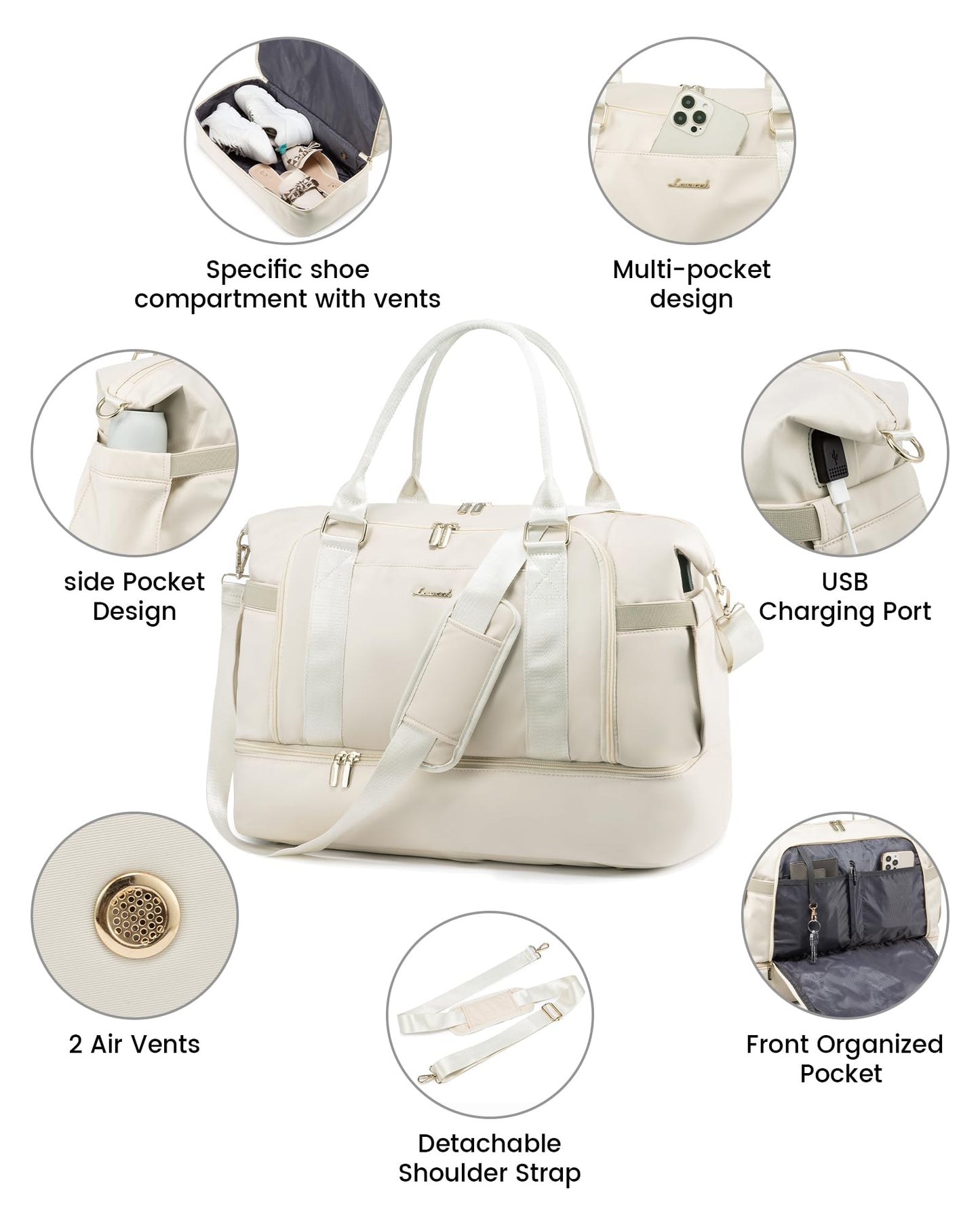 Gym Bag for Women LOVEVOOK Travel Duffel Bag with USB Charging Port,Weekender Bags for Women with Shoe Compartment,Carry on Overnight Bag with Toiletry Bag,Hospital Bags for Labor and Deliver