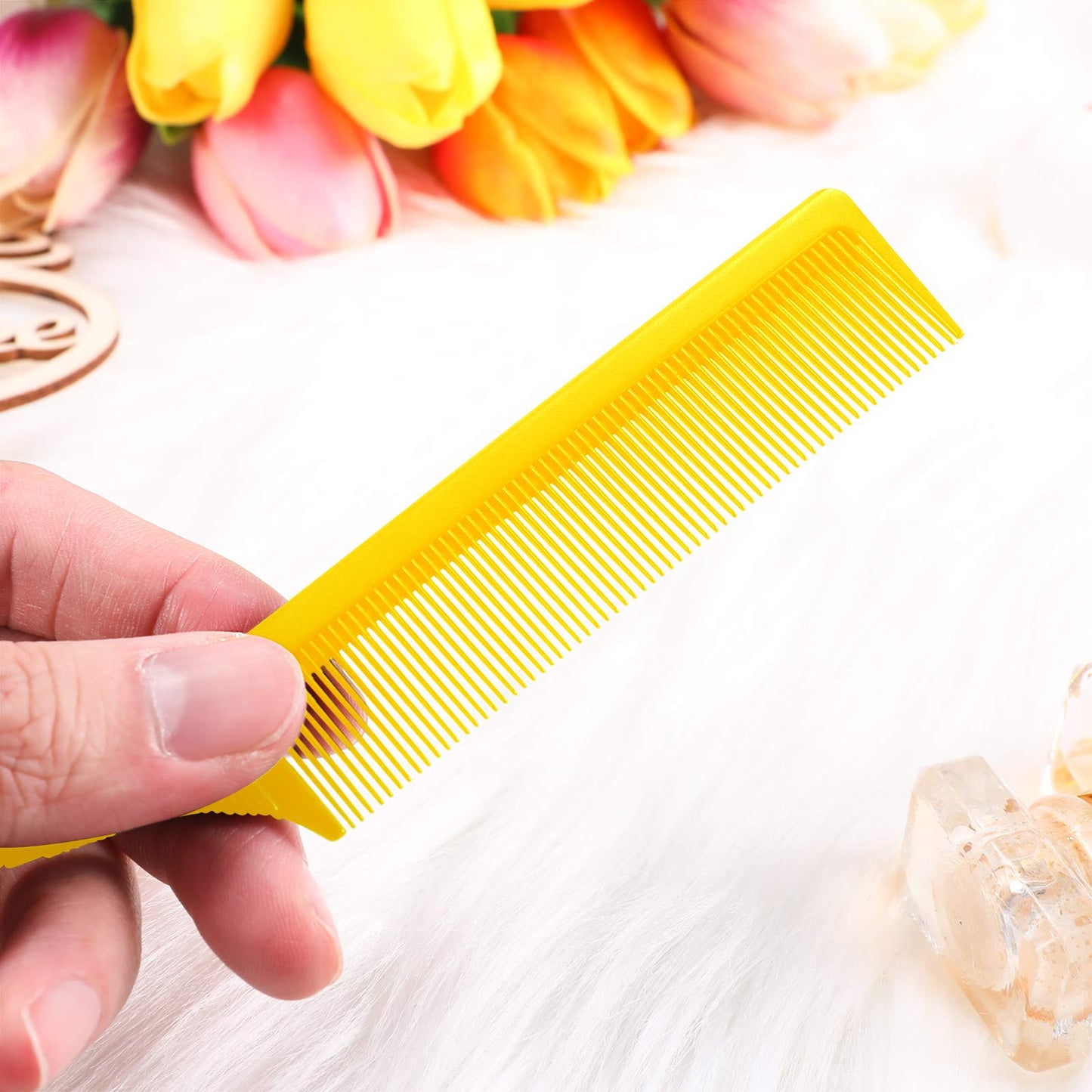 3 Packs Rat Tail Comb Steel Pin Rat Tail Carbon Fiber Heat Resistant Teasing Combs with Stainless Steel Pintail (Yellow)