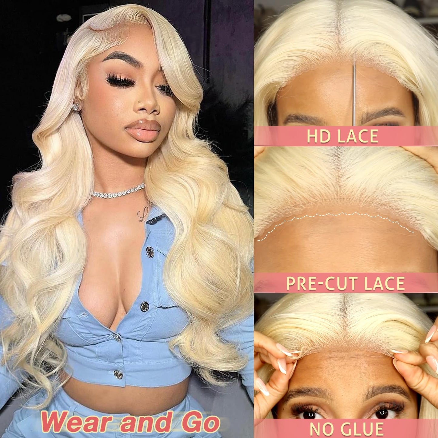 613 Closure Wig Human Hair Glueless Wigs Human Hair Pre Plucked Pre Cut 180% Density Wear and Go Glueless Wig 6x4 HD Body Wave Lace Front Wigs Human Hair for Women Frontal Wigs Human Hair 22inch