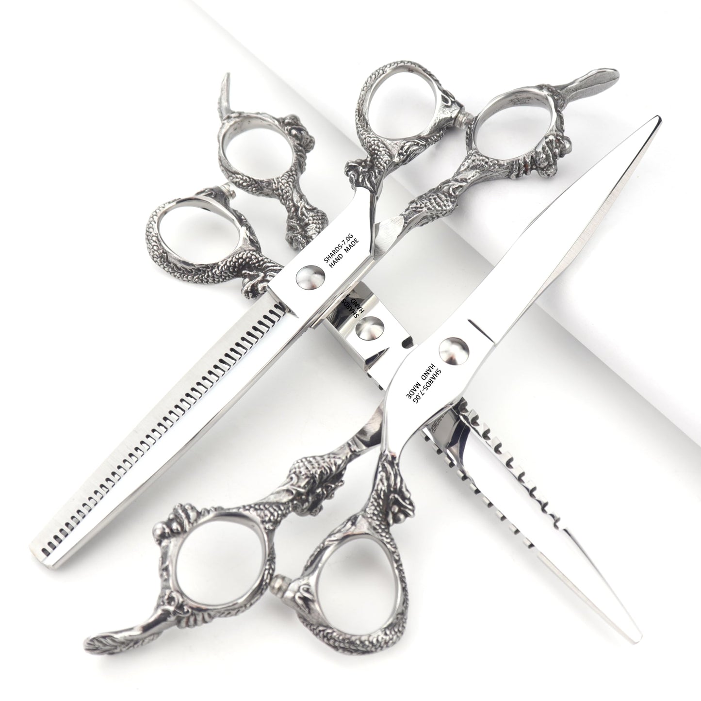 7" 7.5" 8"9" Professional Hairdressing Scissors Barber Salon Hair Cutting Dragon Shears (Large). (7 inch 3pc)