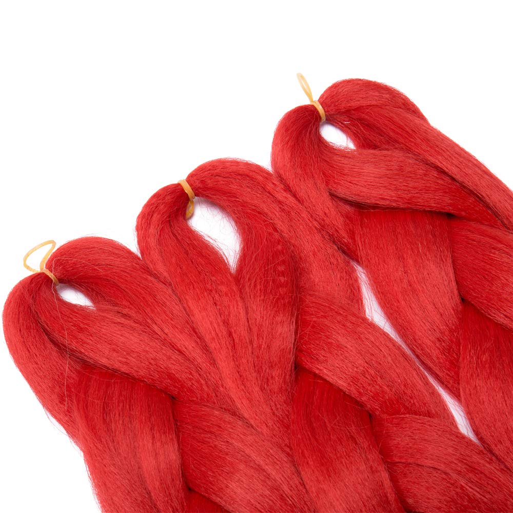 24 Inch Ombre Jumbo Braiding Hair Extensions Jumbo Braid Hair Ombre Long Jumbo Braids For Box Twist Braid Crochet Hair High Temperature Fiber 3 Tone Colored (5 Bundles, Red)