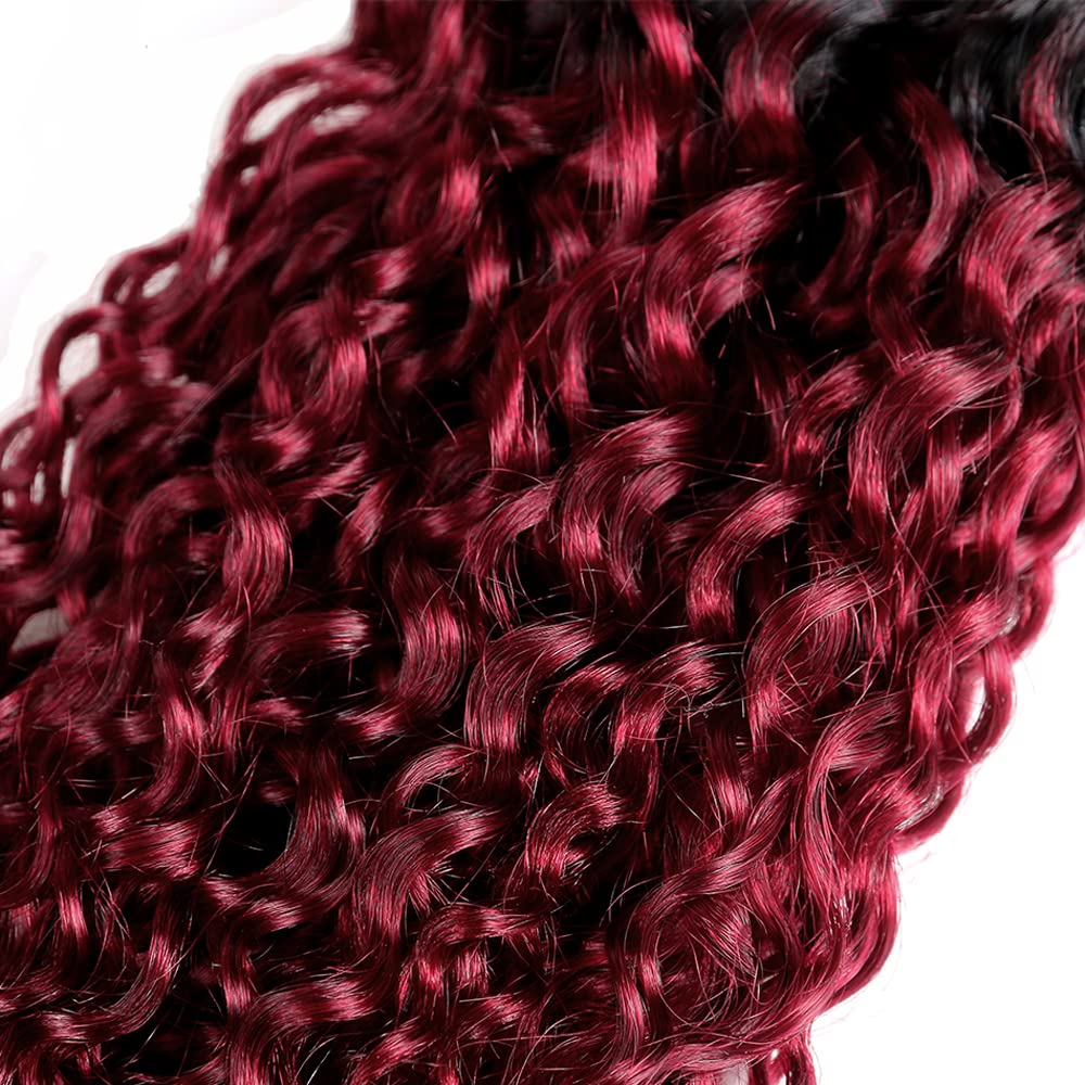 1b99j Bundles Human Hair Burgundy Kinky Curly Bundles Brazilian Two Tone Ombre Burgundy 12 Inch Black and Wine Red Hair Weave for Black Women 1b99j Kinky Curly Bundles Soft Real Hair