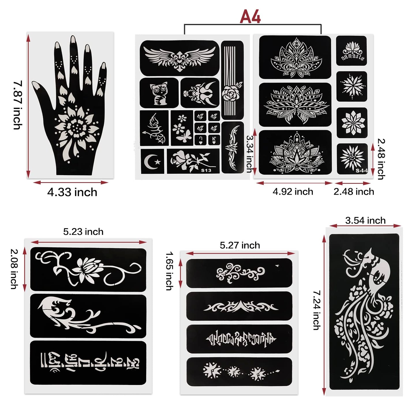 Kapopi Henna Tattoo Stencil Kit, Henna sexy temporary tattoo stickers For Women, girls and teenagers,Body Art Painting (Henna Tattoo Kit A)