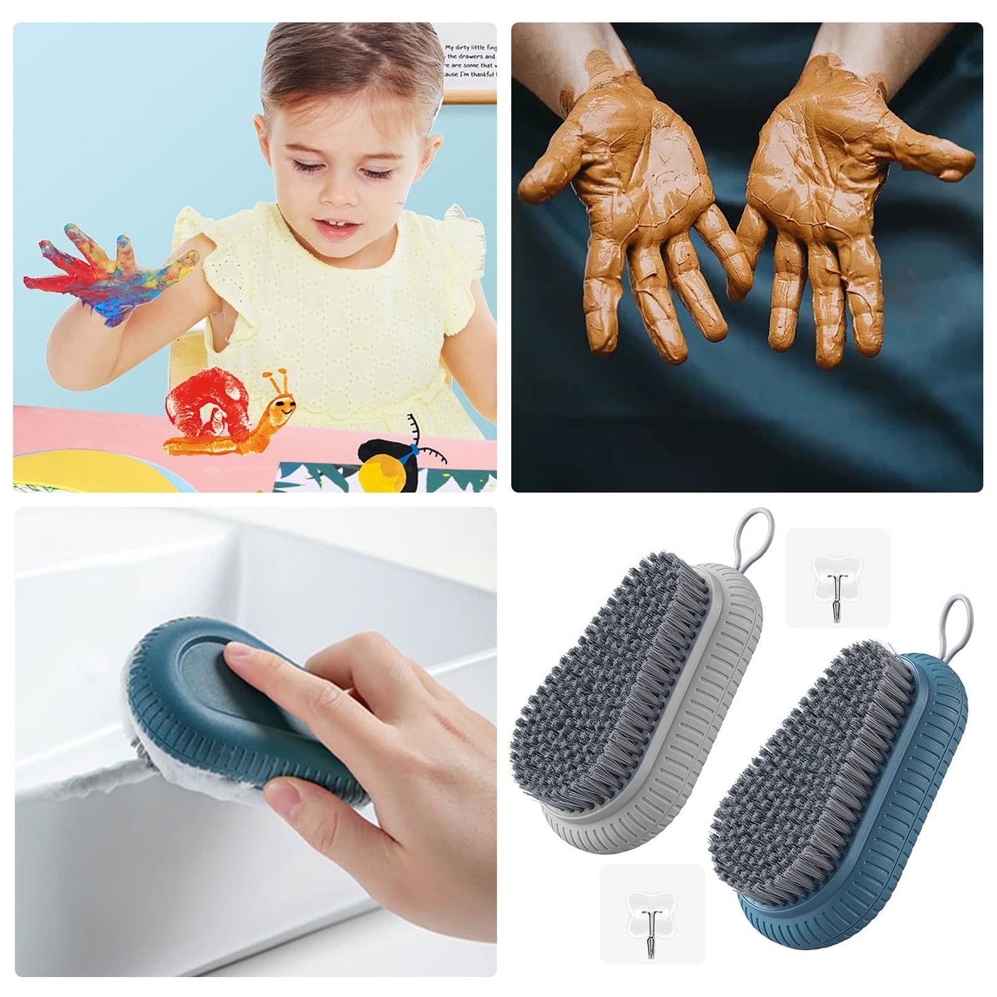 2PCS Heavy Duty Nail Brush for Cleaning Fingernails, Blue and Grey Fingernail Scrub Brush Durable Stiff Bristles Nail Hand Scrub Brush Toenail Brush Fingernail Brushes for Men Women Mechanics