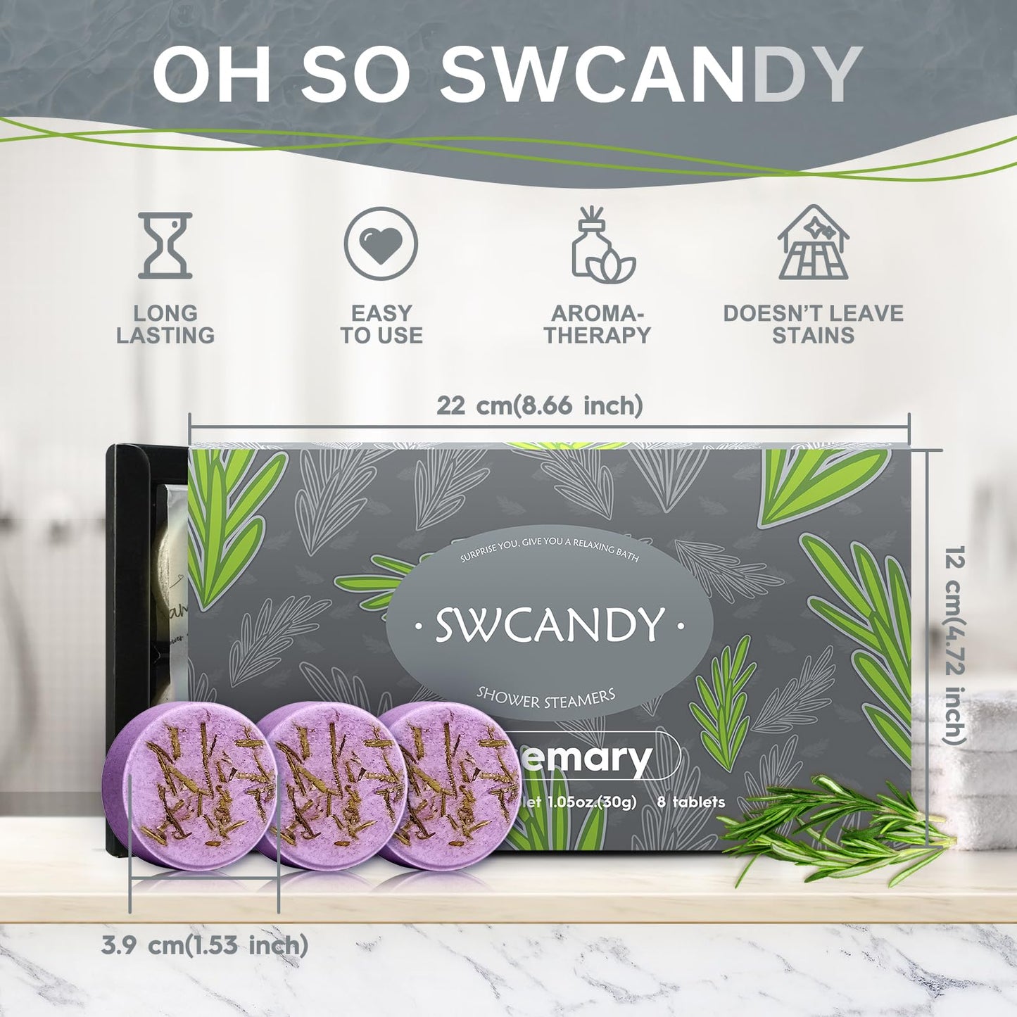 Aromatherapy Shower Steamers Birthday Day Gifts Rosemary - Swcandy 8 Pcs Bath Bombs Birthday Gifts for Women, Shower Bombs with Essential Oils, Relaxation Home SPA for Women Who Has Everything