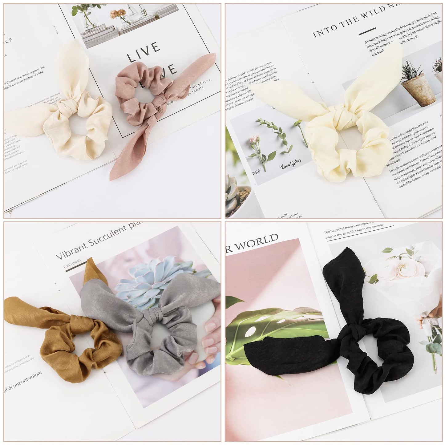 ACO-UINT 20 Pack Satin Scrunchies - Thick Hair Ponytail Holders with Bows for Girls and Women
