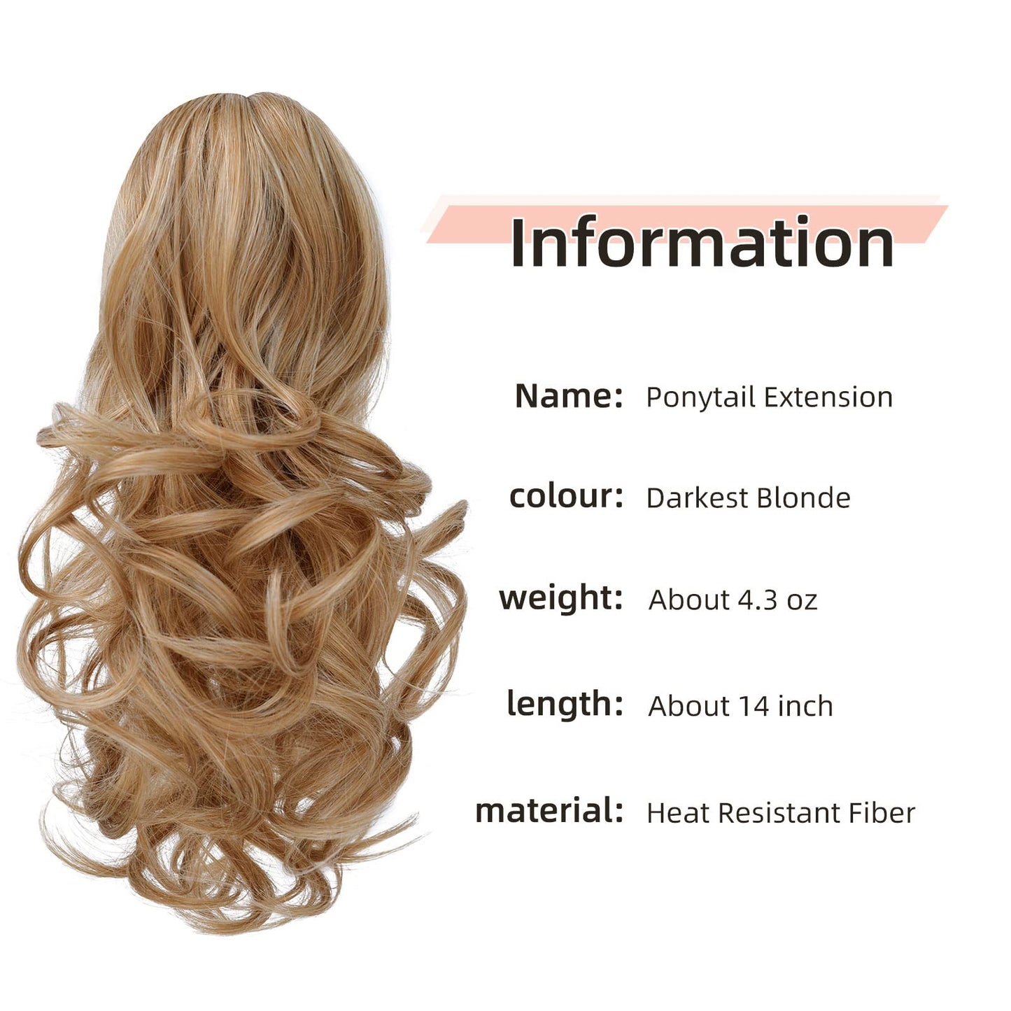 HEWEICSY Ponytail Extension, Hair Extensions Ponytail Claw 14" Wavy Fake Hair Curly Synthetic Ponytail Wig Clip Daily Fluffy Pony Tail Hair Piece for Women(Darkest Blonde)