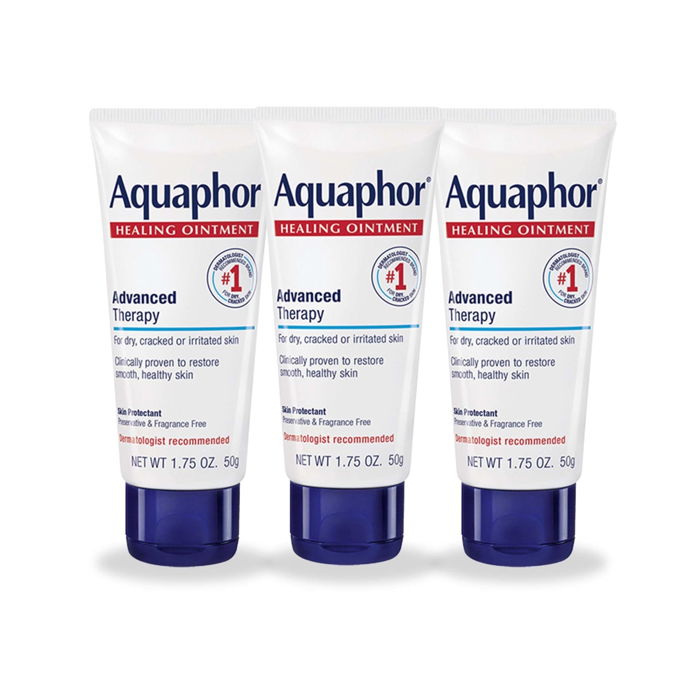 Aquaphor Healing Ointment Advanced Therapy Skin Protectant, Body Moisturizer for Dry Skin, Minor Cuts and Burns, Dry Cuticles, Cracked Heels, Hands and Lips, 1.75 Oz Tube, Pack of 3