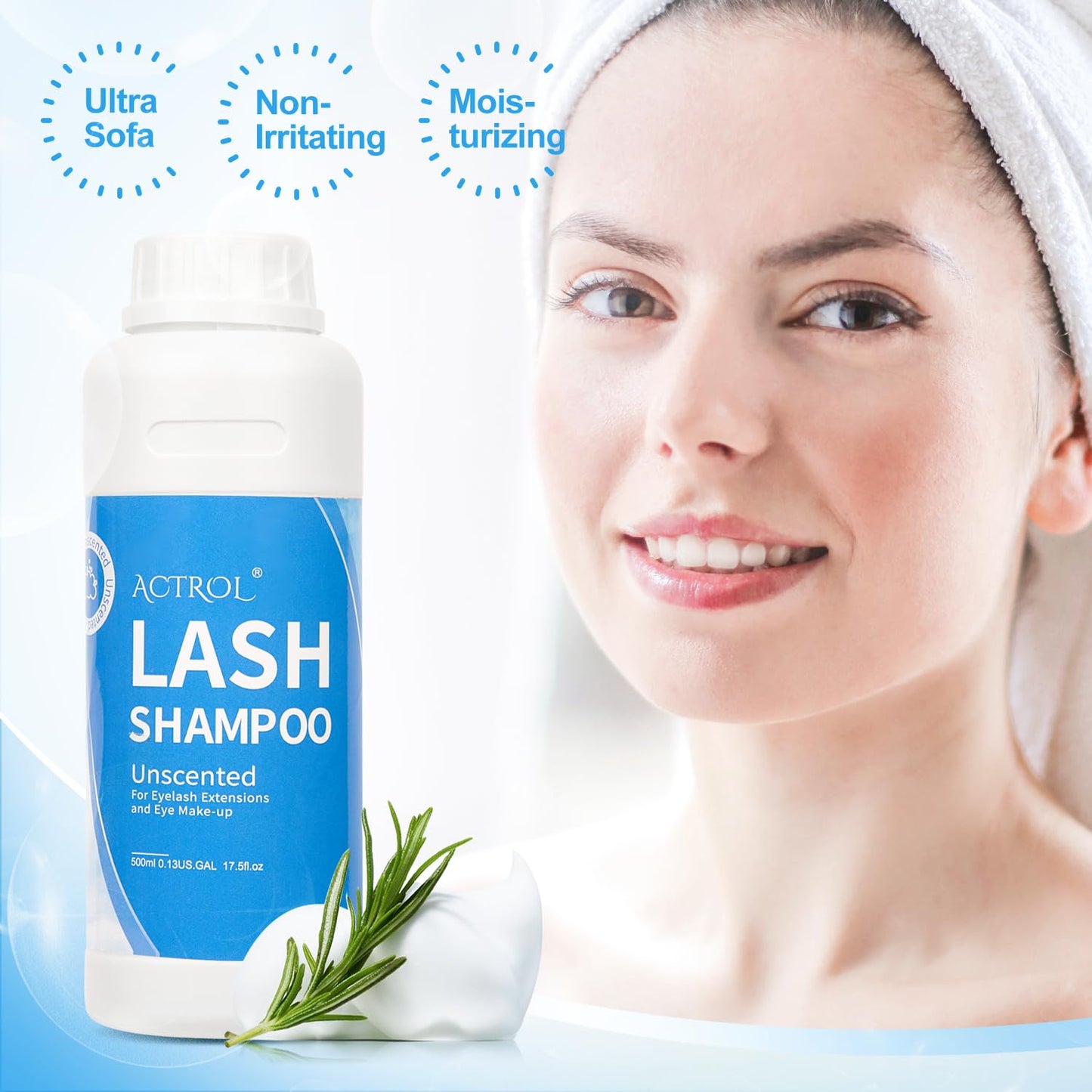 ACTROL Eyelash Shampoo Cleanser 500ml, Natural Plant Ingredients, 17 Fl Oz, Shampoo Salon and Home Care, Cleansing, Alcohol Free, Paraben Free, Unscented Hydrosol