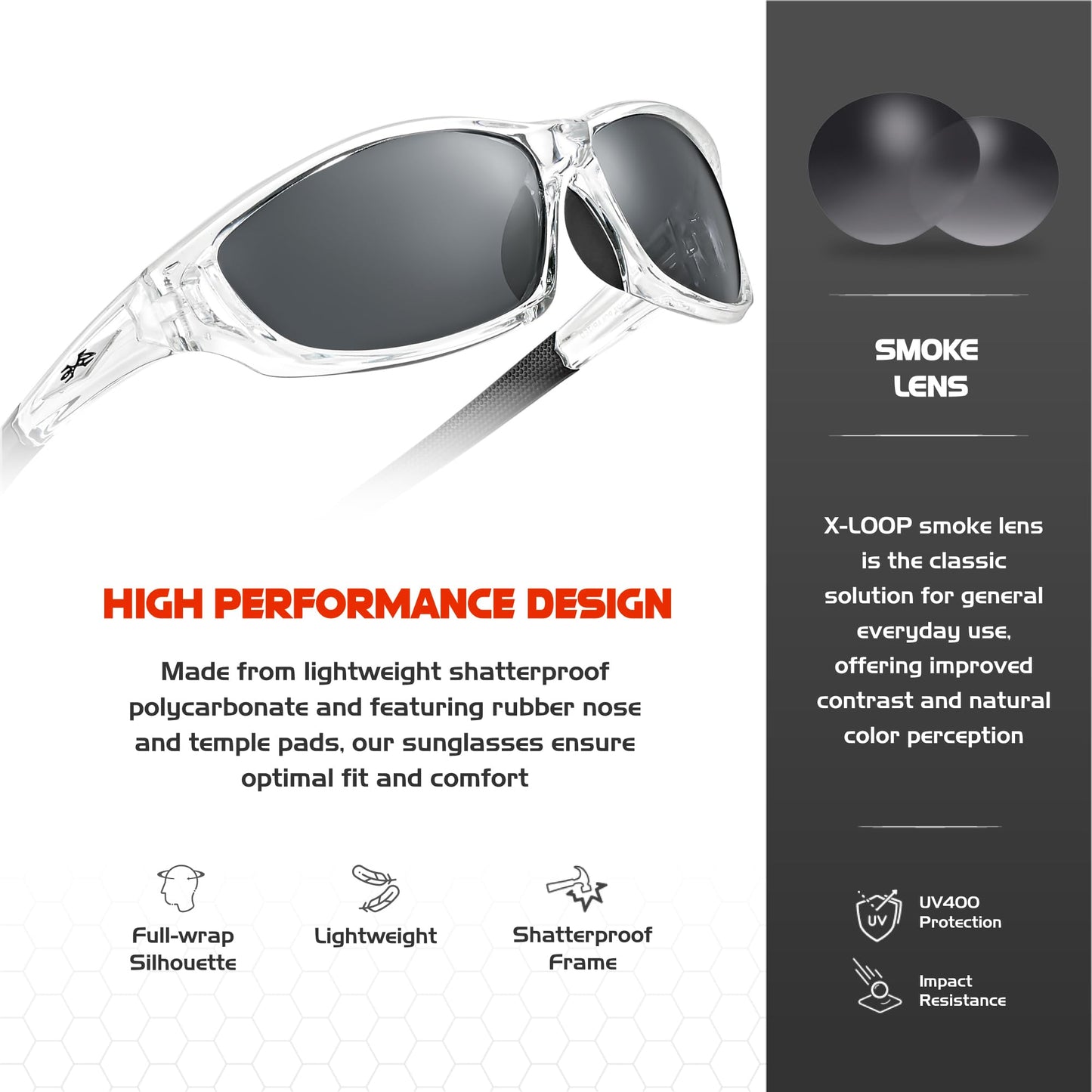 X LOOP Polarized Sports Sunglasses for Men - Wrap Around UV400 Baseball Running Cycling Driving Fishing Golf Glasses