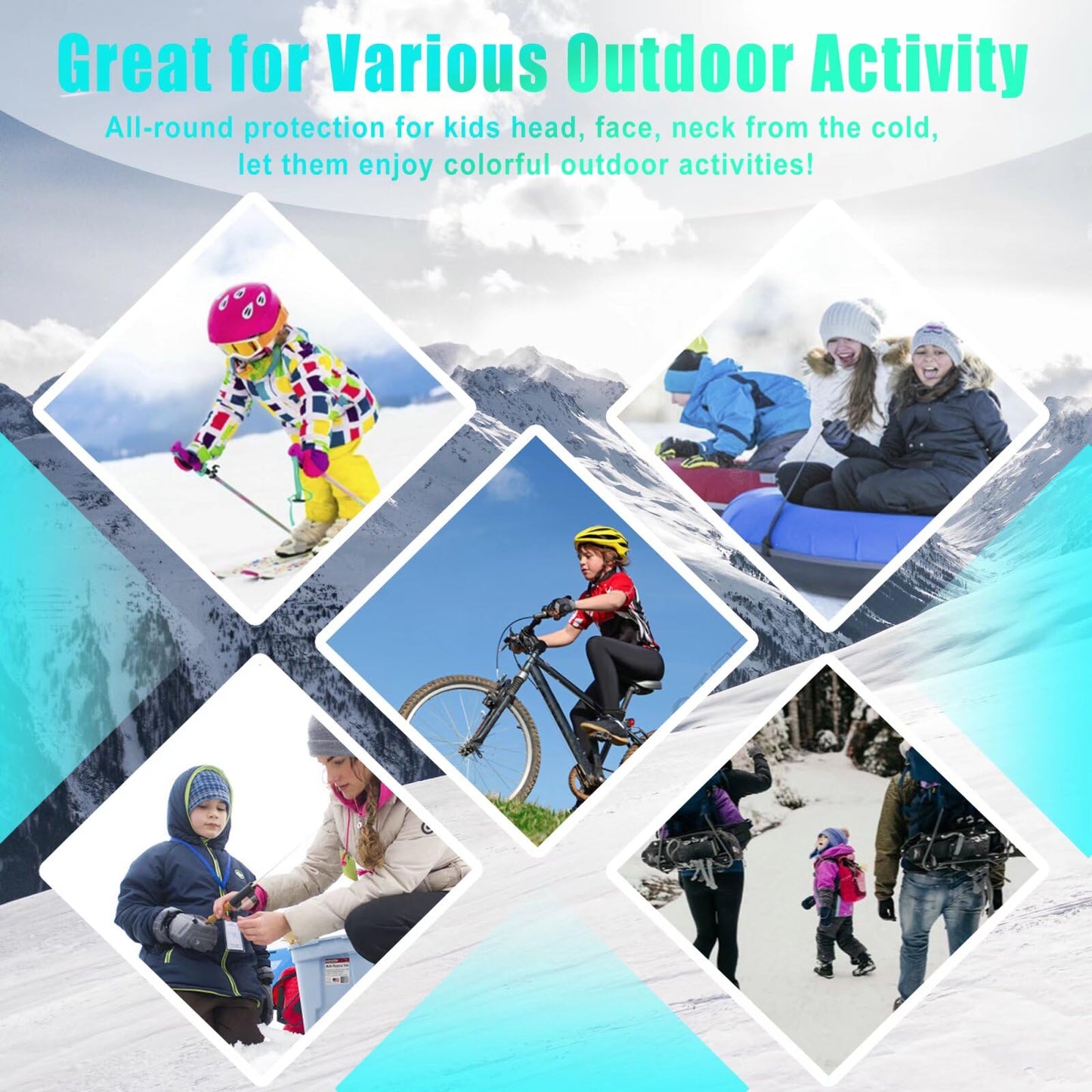 2 Pack Kids Balaclava Face Mask for Boys Girls, Windproof Winter Hat Ski Mask for Cold Weather, Breathable Face Warmer for Sports Skiing Cycling-3 Black Blue