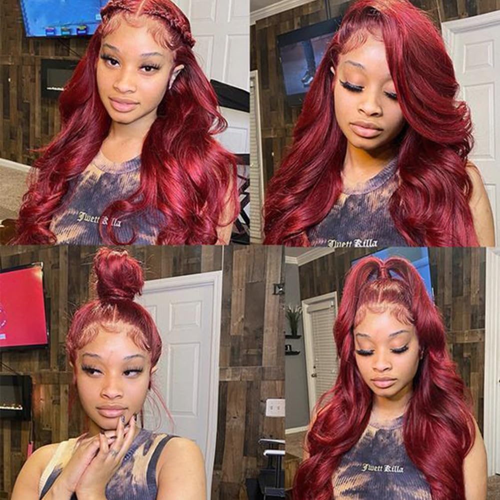 GUART 99j Burgundy Lace Front Wigs Human Hair 13x6 Body Wave Lace Front Wigs Human Hair 180% Density Preplucked Virgin Hair Full and Thick HD Lace Front Wigs Human Hair for Women 20 inch